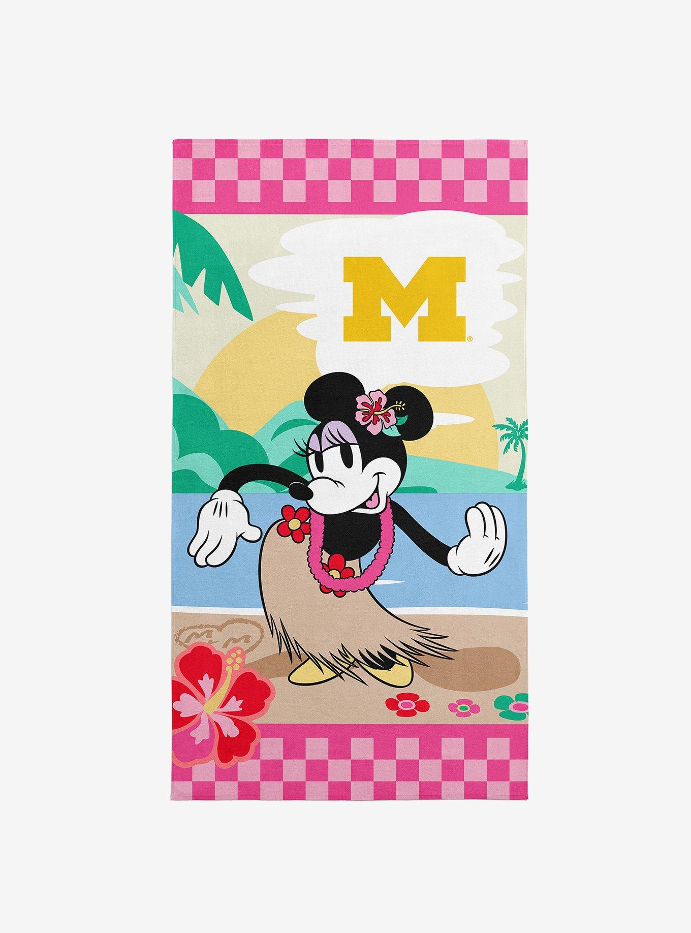 NCAA University of Michigan Disney Minnie Mouse Beachy Check Pink Microfiber Beach Towel