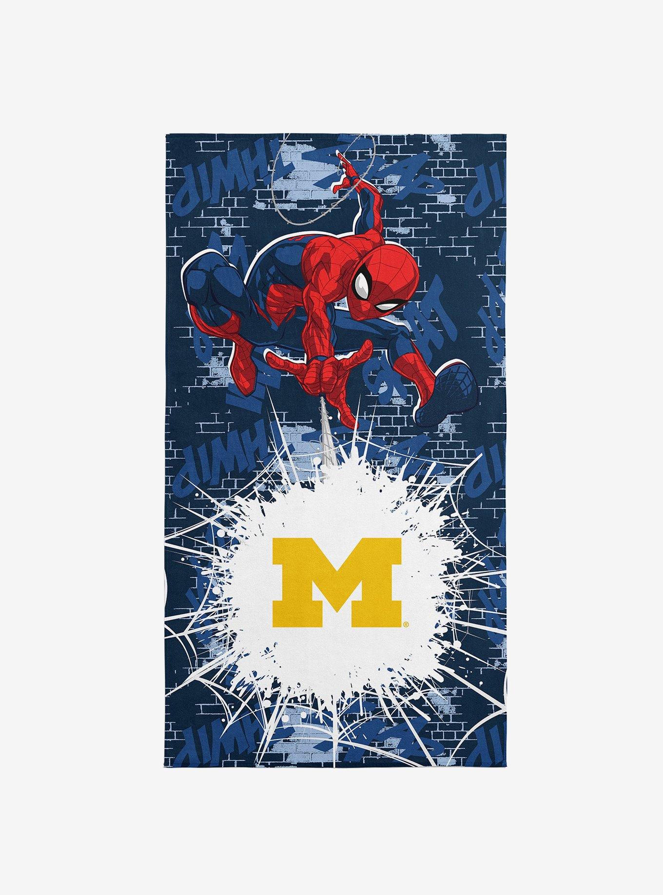 NCAA University of Michigan Marvel Spider Man Web Core Navy Microfiber Beach Towel