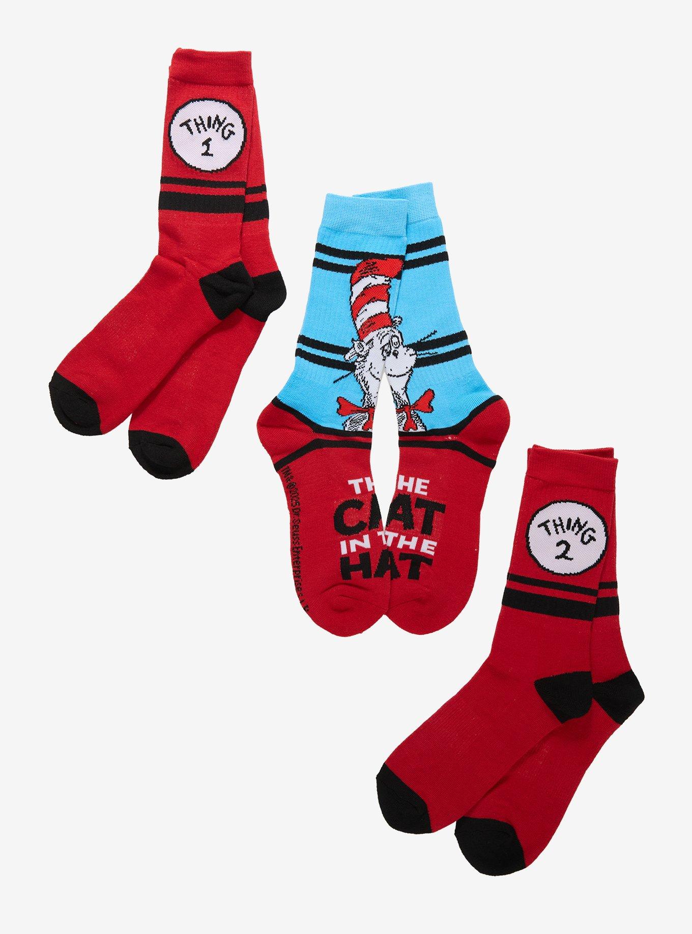 Dr. Seuss The Cat In The Hat Thing 1 & Thing 2 Crew Socks 3 Pair