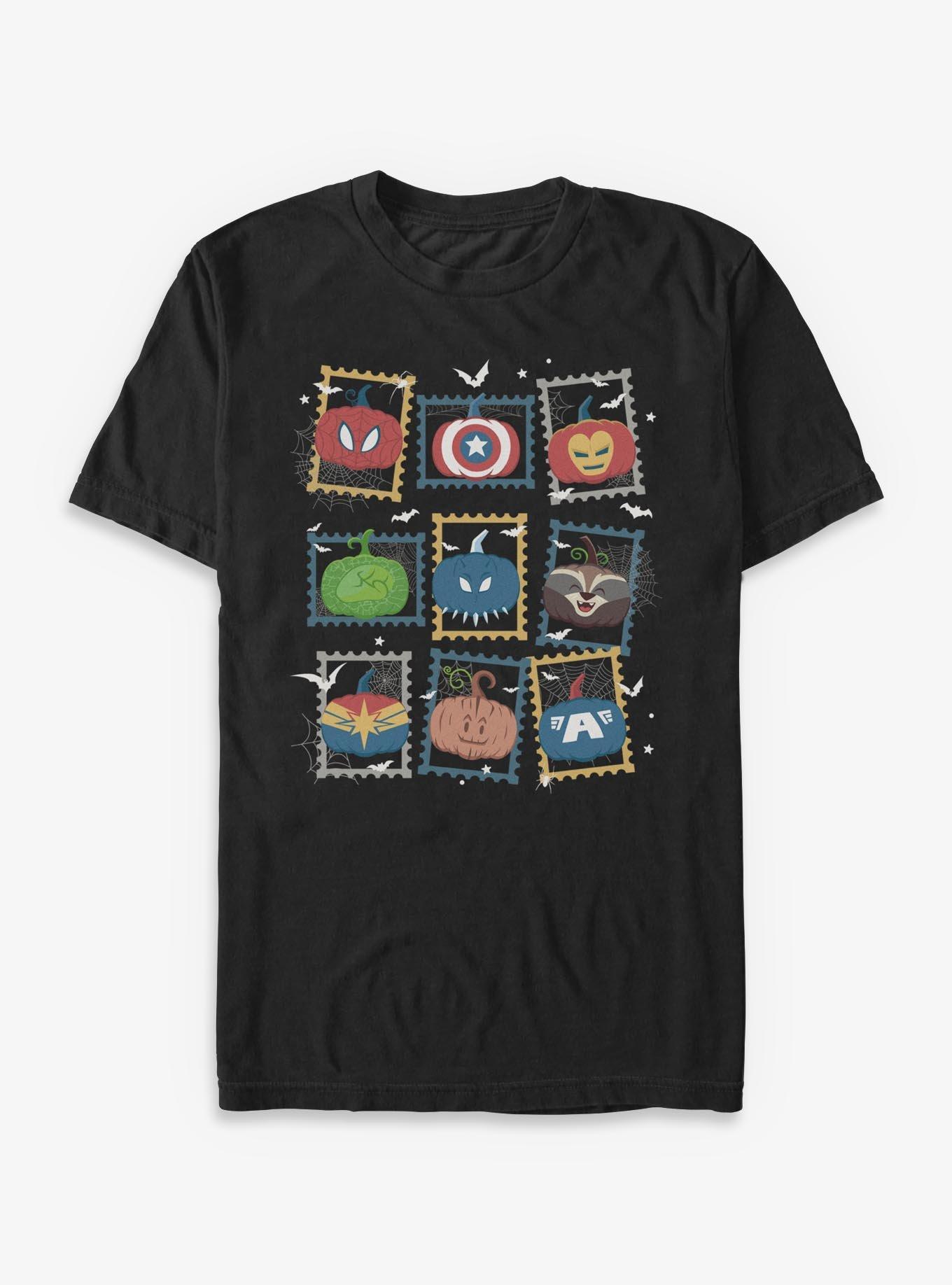 Marvel Pumpkin Heroes Stamps T-Shirt, BLACK, hi-res view 1