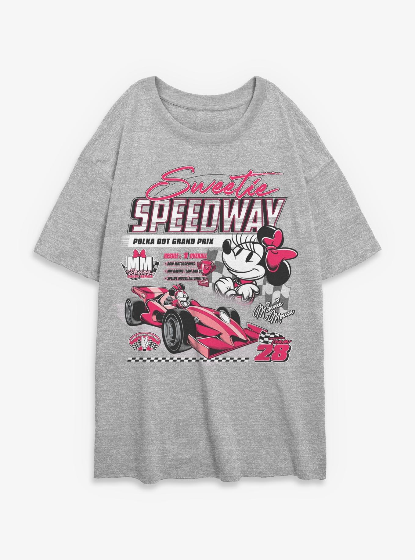 Disney Minnie Mouse Sweetie Speedway Polka Dot Grand Prix Womens Oversized T-Shirt