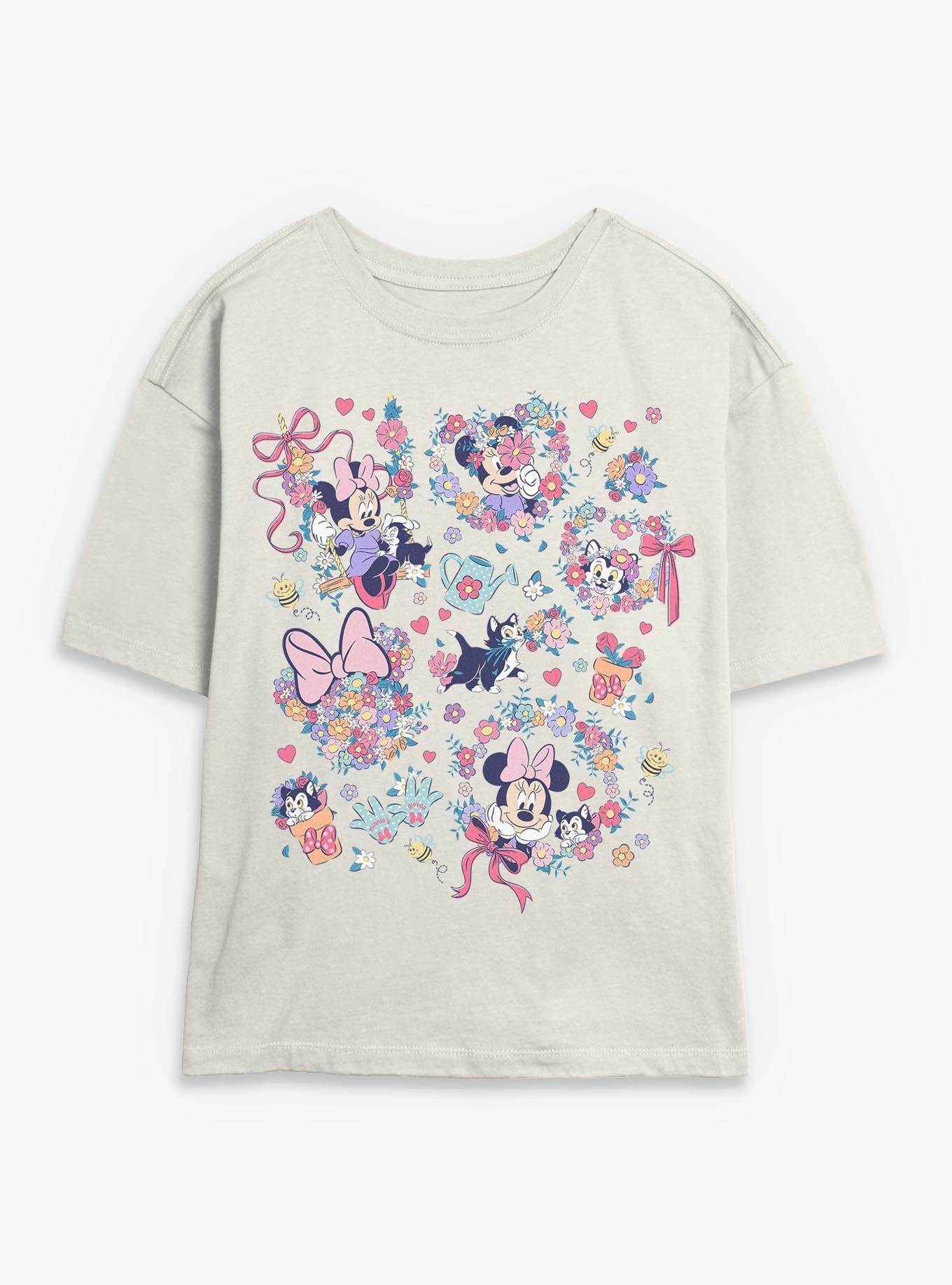 Disney Minnie Mouse And Figaro Gardem Collage Womens Skimmer T-Shirt