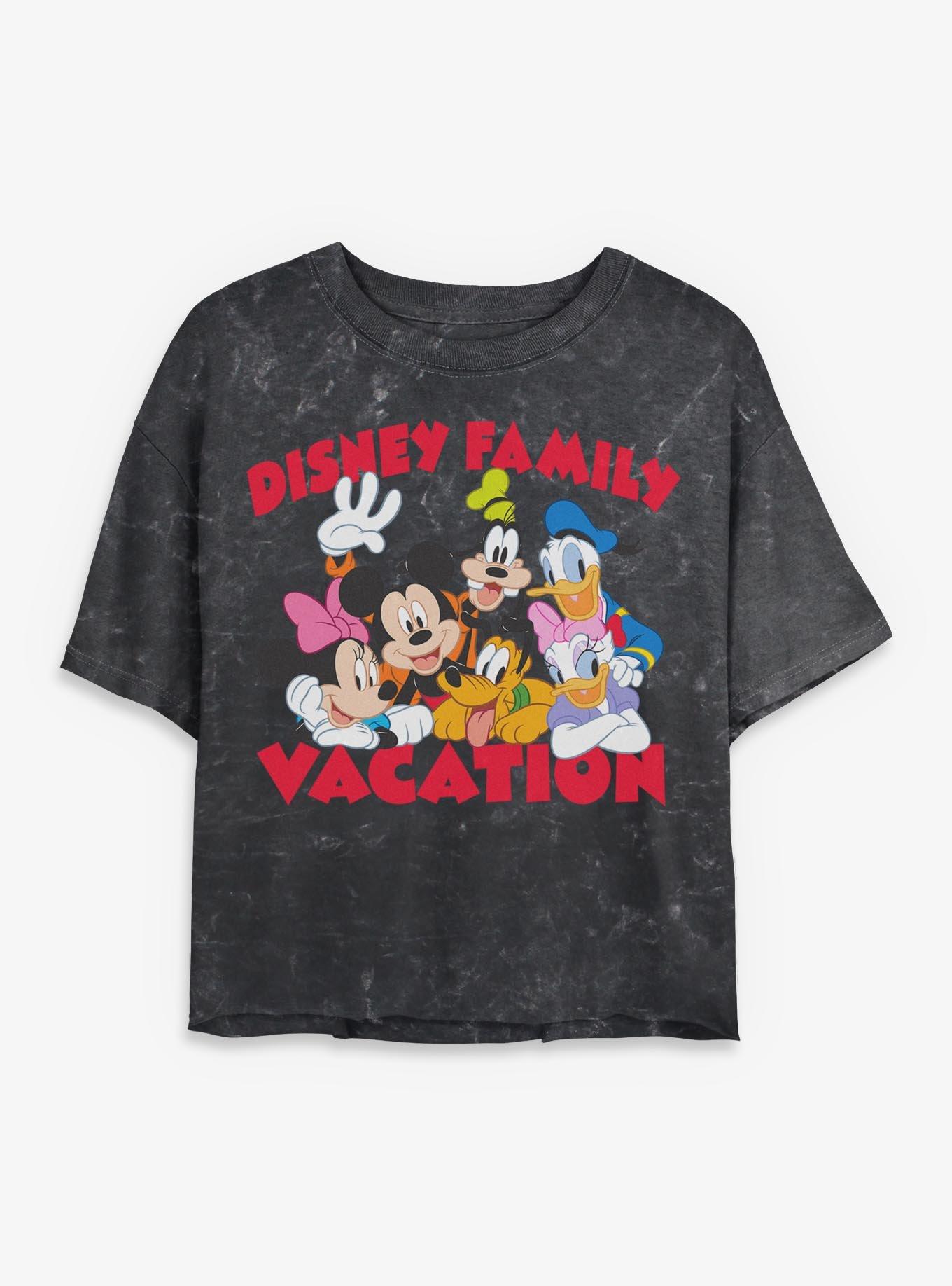 Disney Mickey Mouse & Friends Fam Vacation Mineral Wash Womens Crop T-Shirt