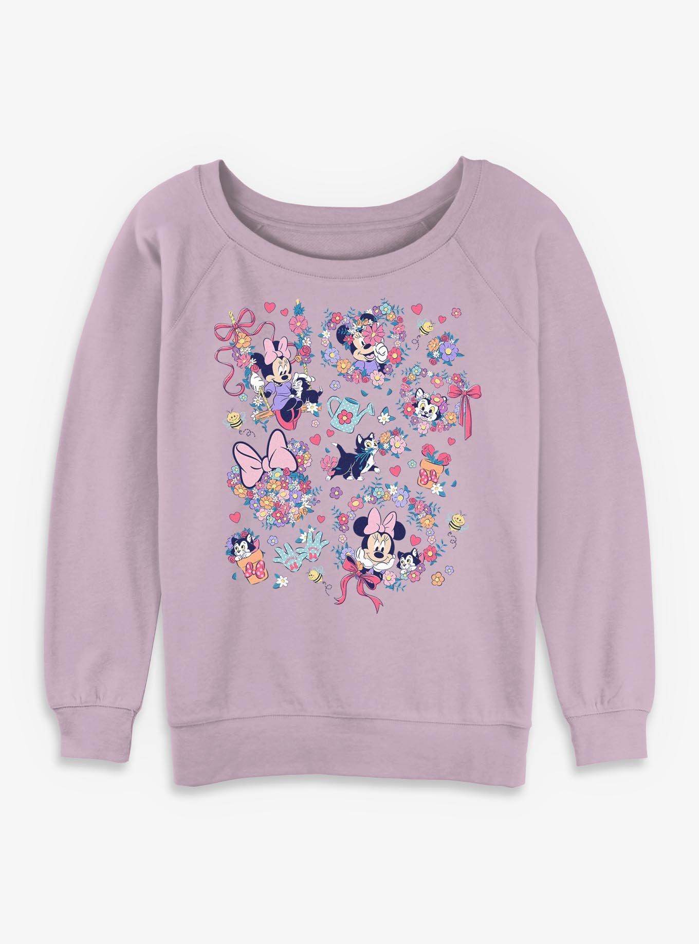 Disney Minnie Mouse And Figaro Gardem Collage Womens Slouchy Sweatshirt