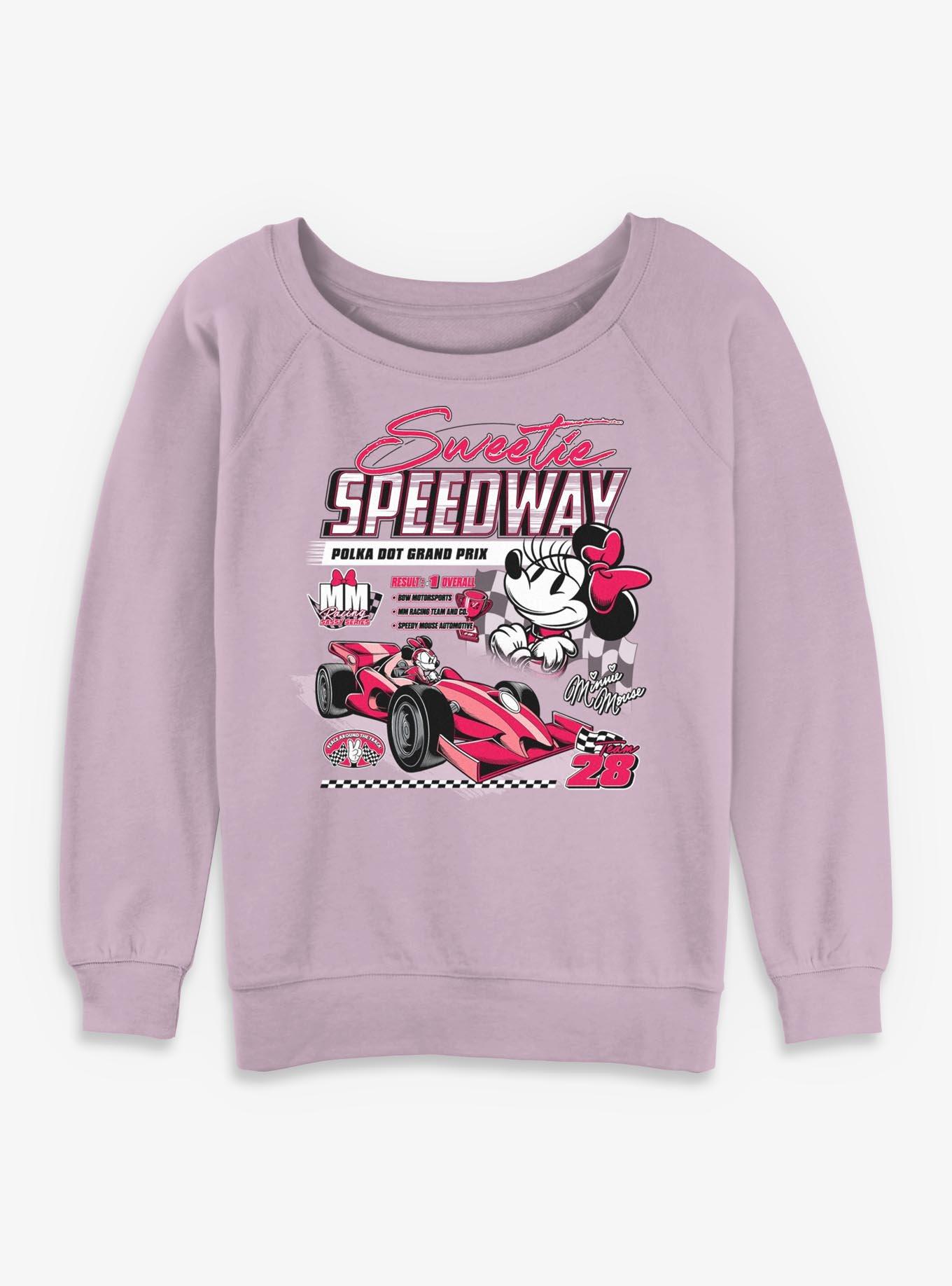 Disney Minnie Mouse Sweetie Speedway Polka Dot Grand Prix Womens Slouchy Sweatshirt