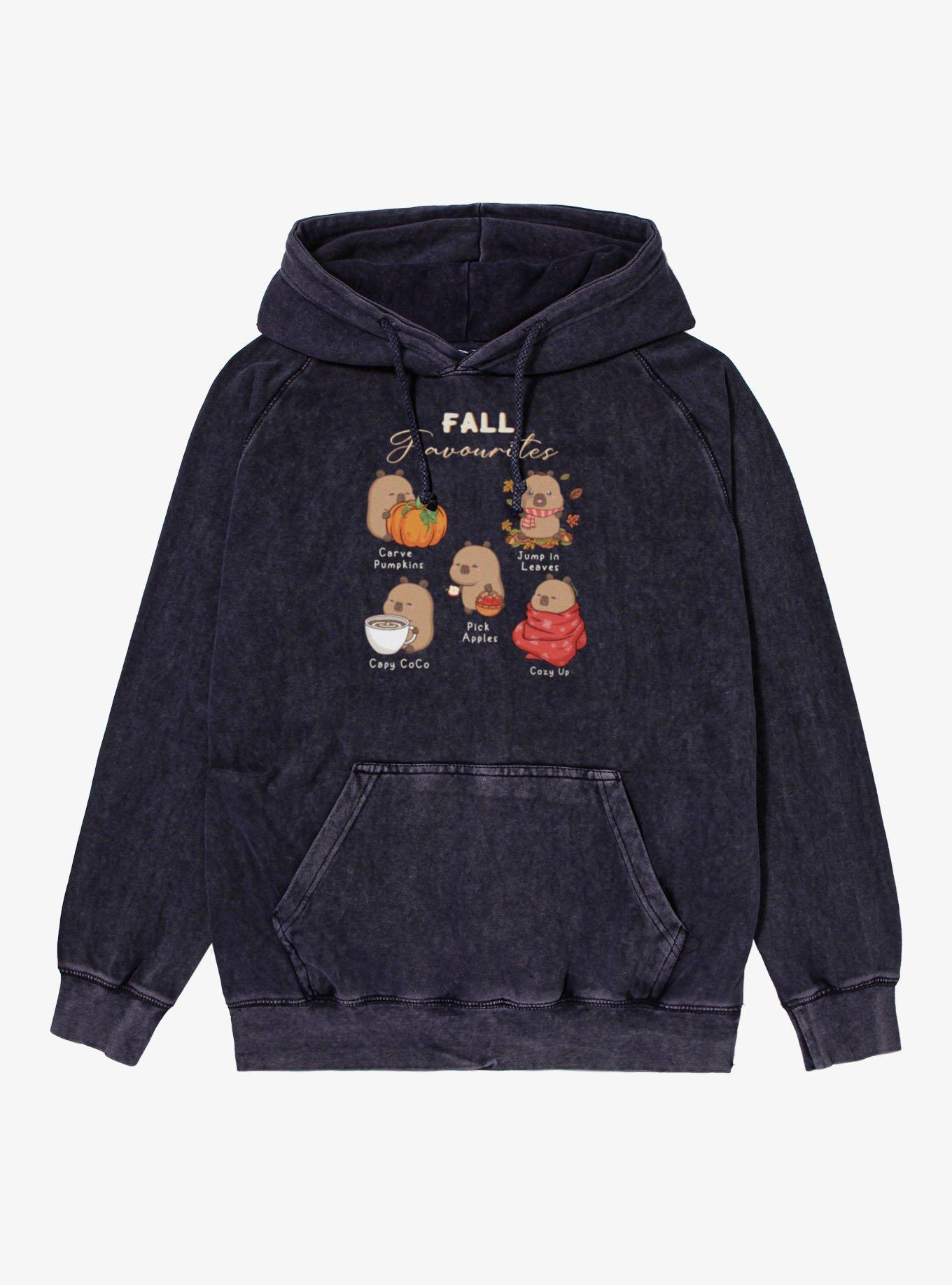 Capyfun Capybara Fall Favorite Capy Mineral Wash Hoodie, VINTAGE BLACK, hi-res view 1