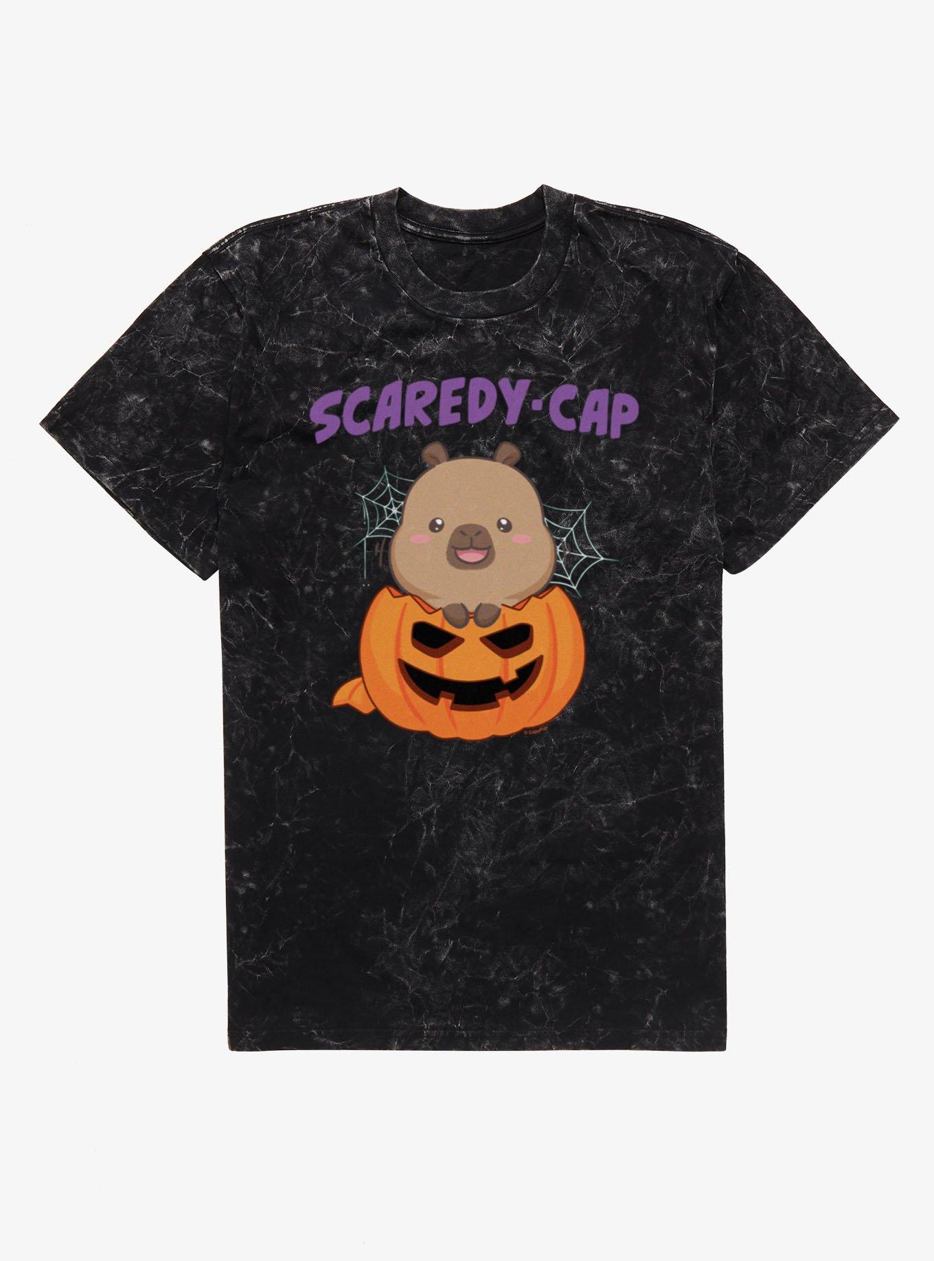 Capyfun Capybara Scaredy-Cap Pumpkin Mineral Wash T-Shirt