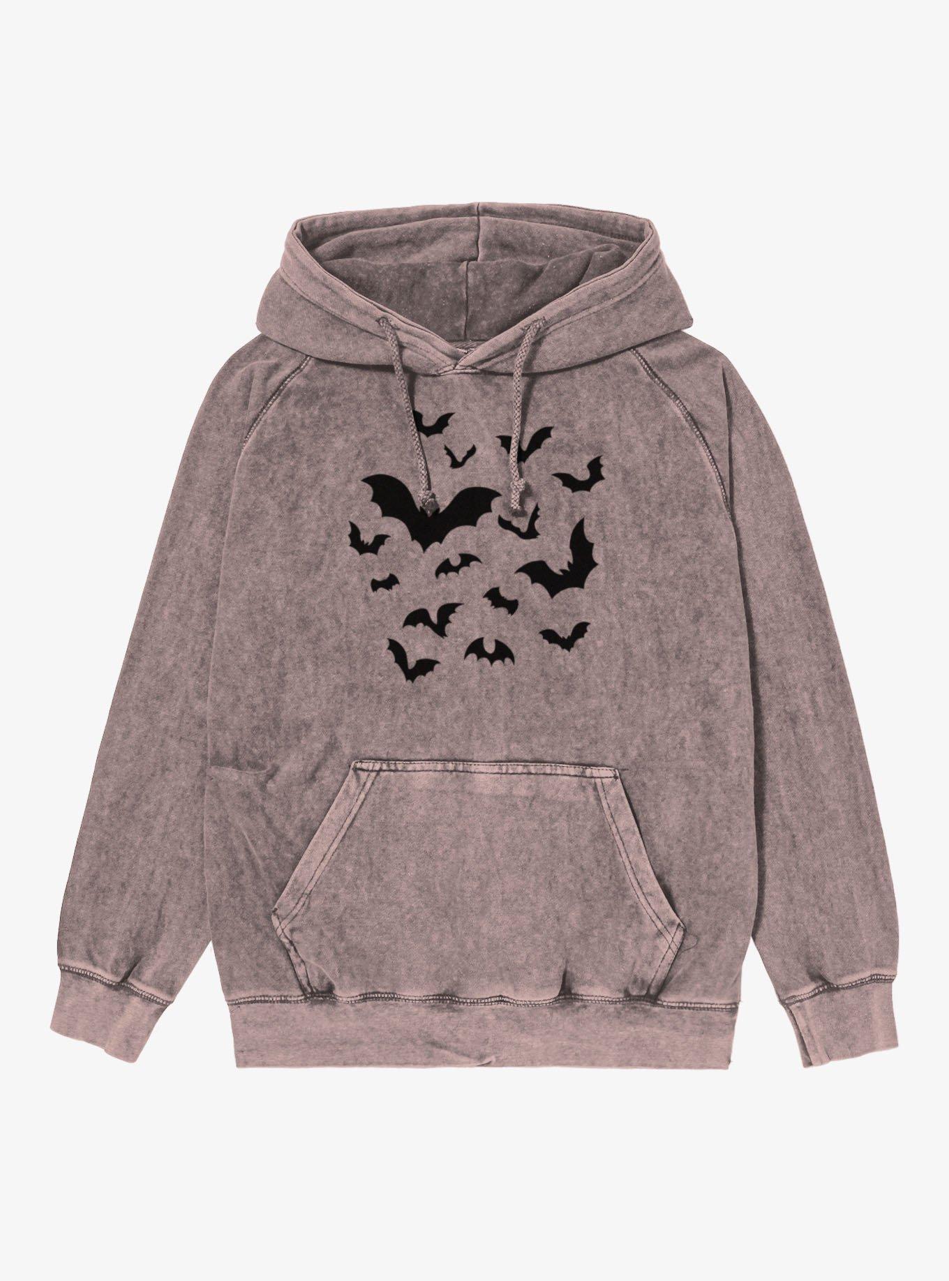 Black Bats Flying Montage Mineral Wash Hoodie