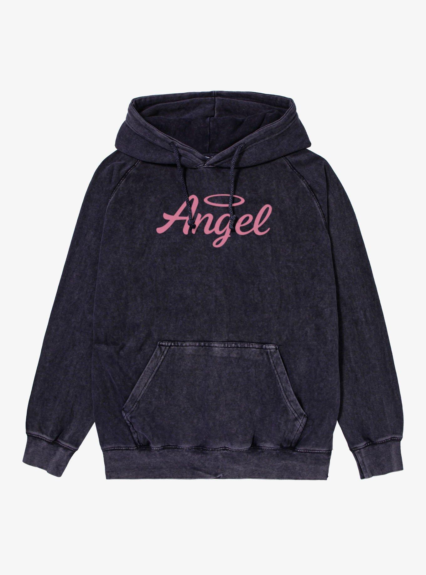 Angel Pink Text With Halo Mineral Wash Hoodie