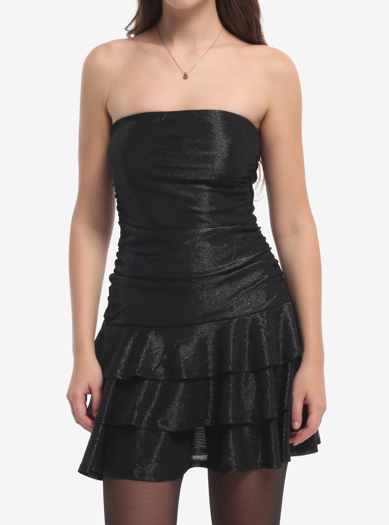 Black Shimmer Tiered Strapless Dress