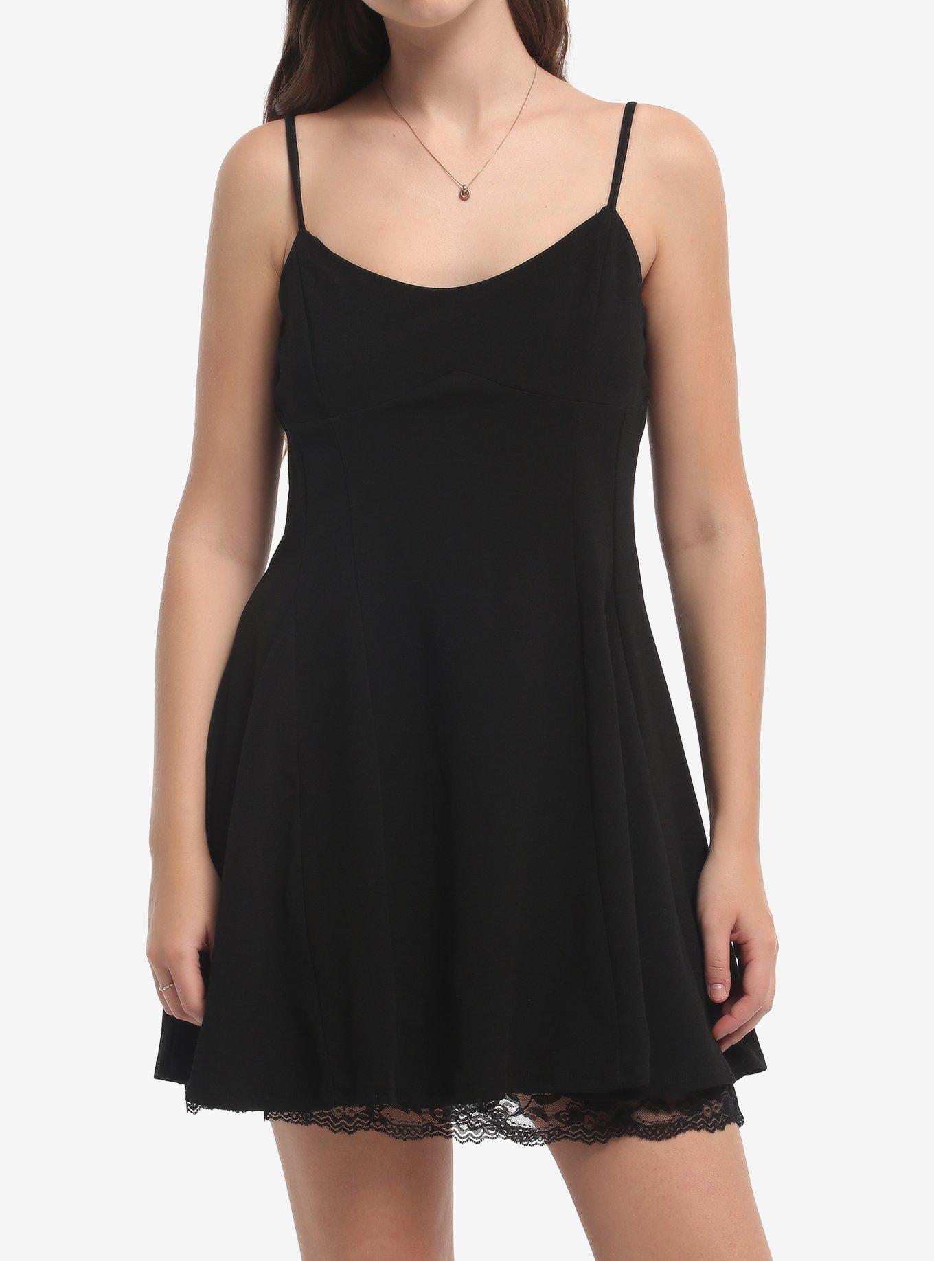 Black Lace Trim Cami Dress