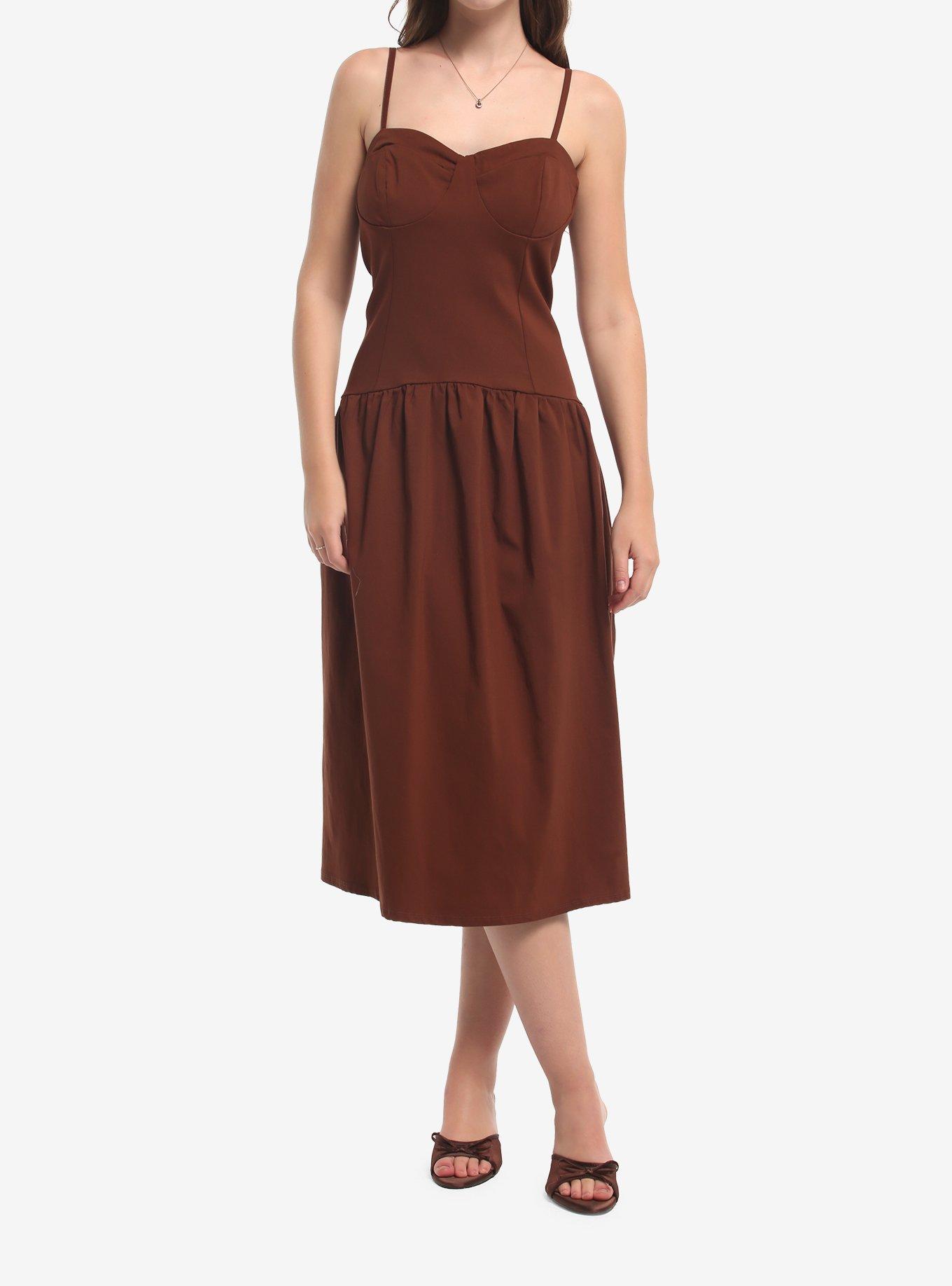 Brown Drop Waist Midi Dress