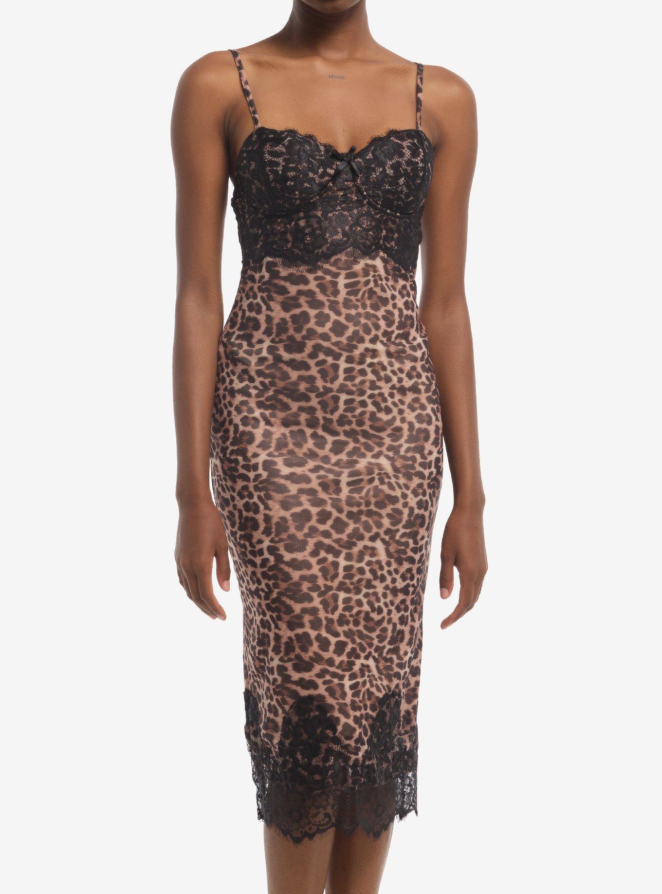 Leopard Black Lace Cami Midi Dress