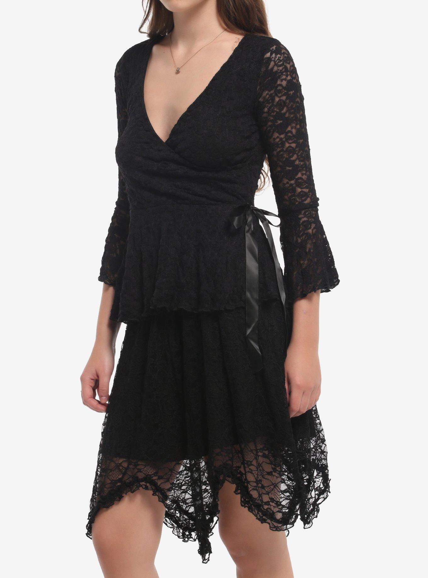 Black Lace Peplum Girls Bell Sleeve Top