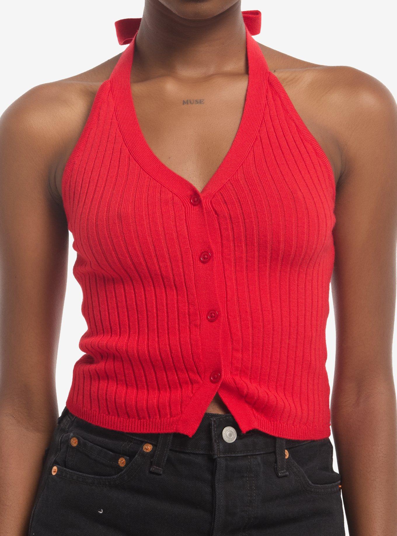 Red Button-Up Girls Halter Top