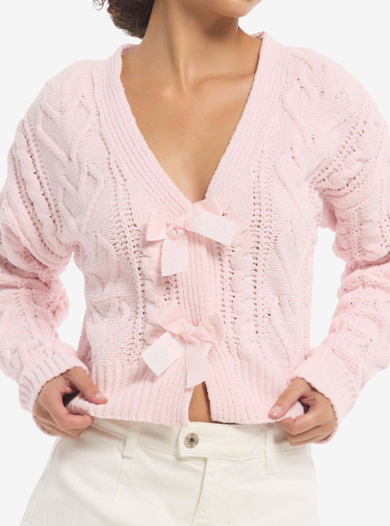 Sweet Society Ribbon Heart Stitch Girls Crop Cardigan