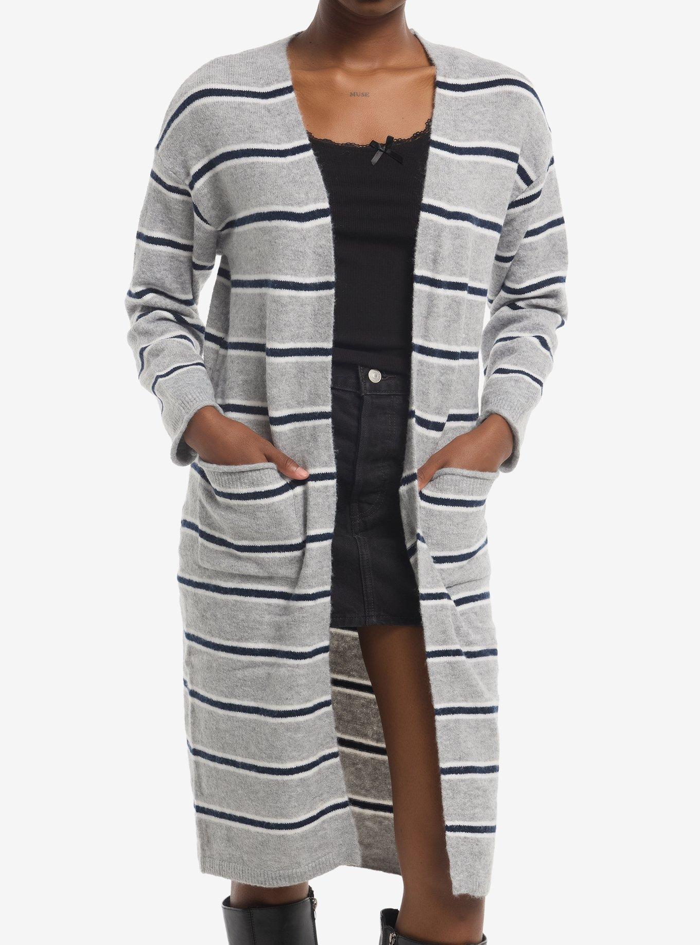 Grey & Black Stripe Girls Cardigan
