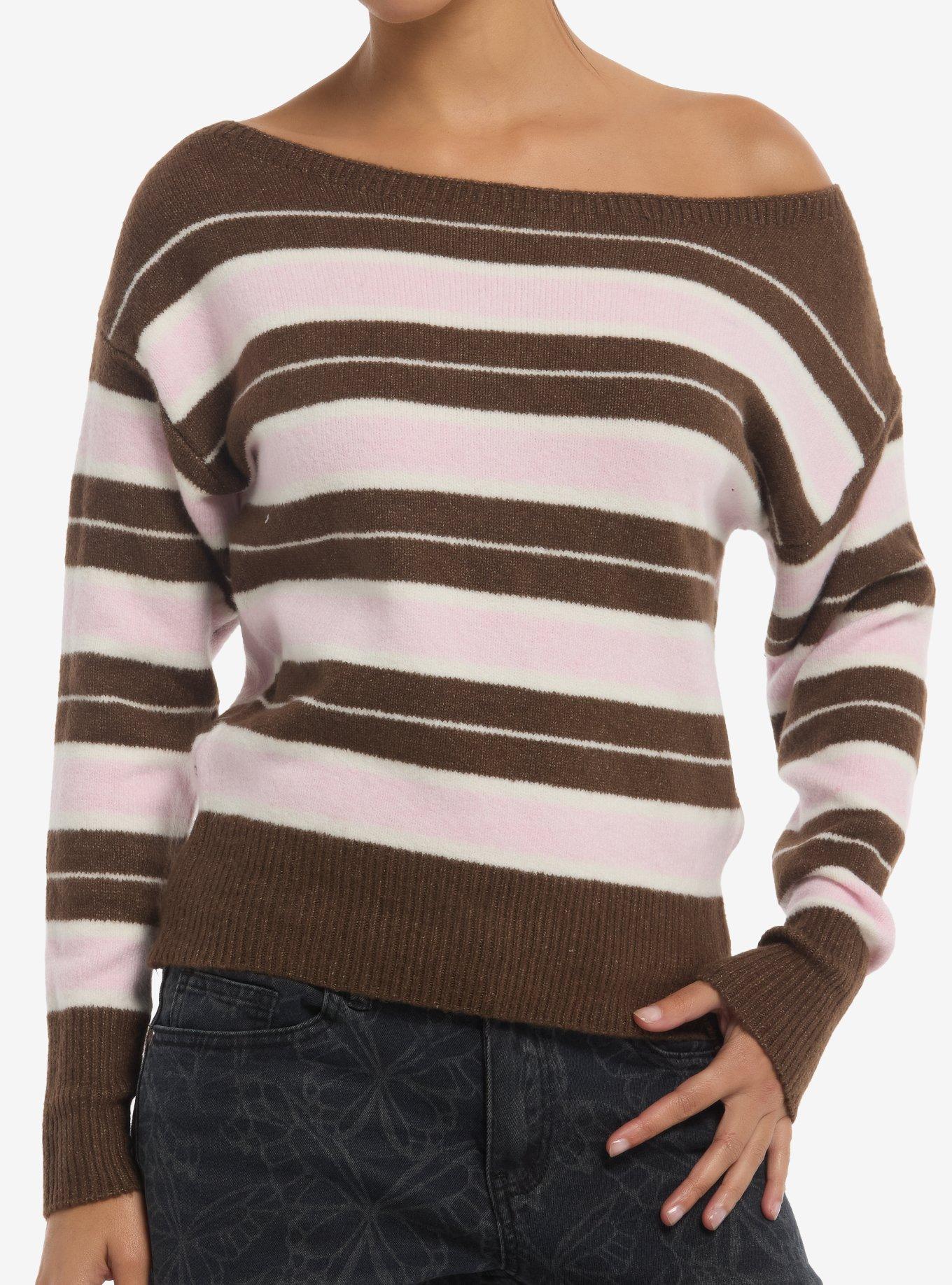 Neapolitan Stripe Girls Off-Shoulder Sweater