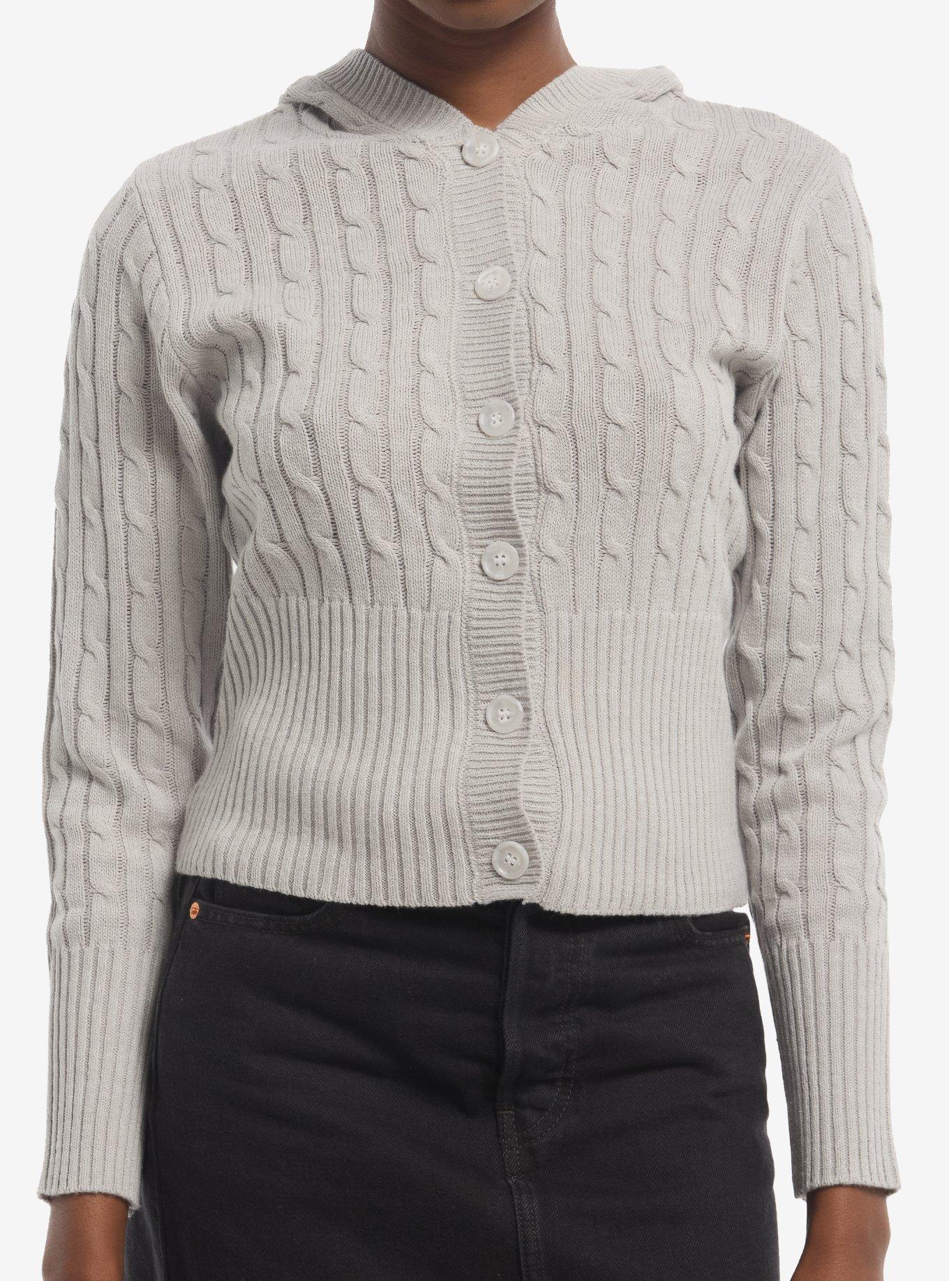 Grey Cable Knit Girls Hooded Sweater