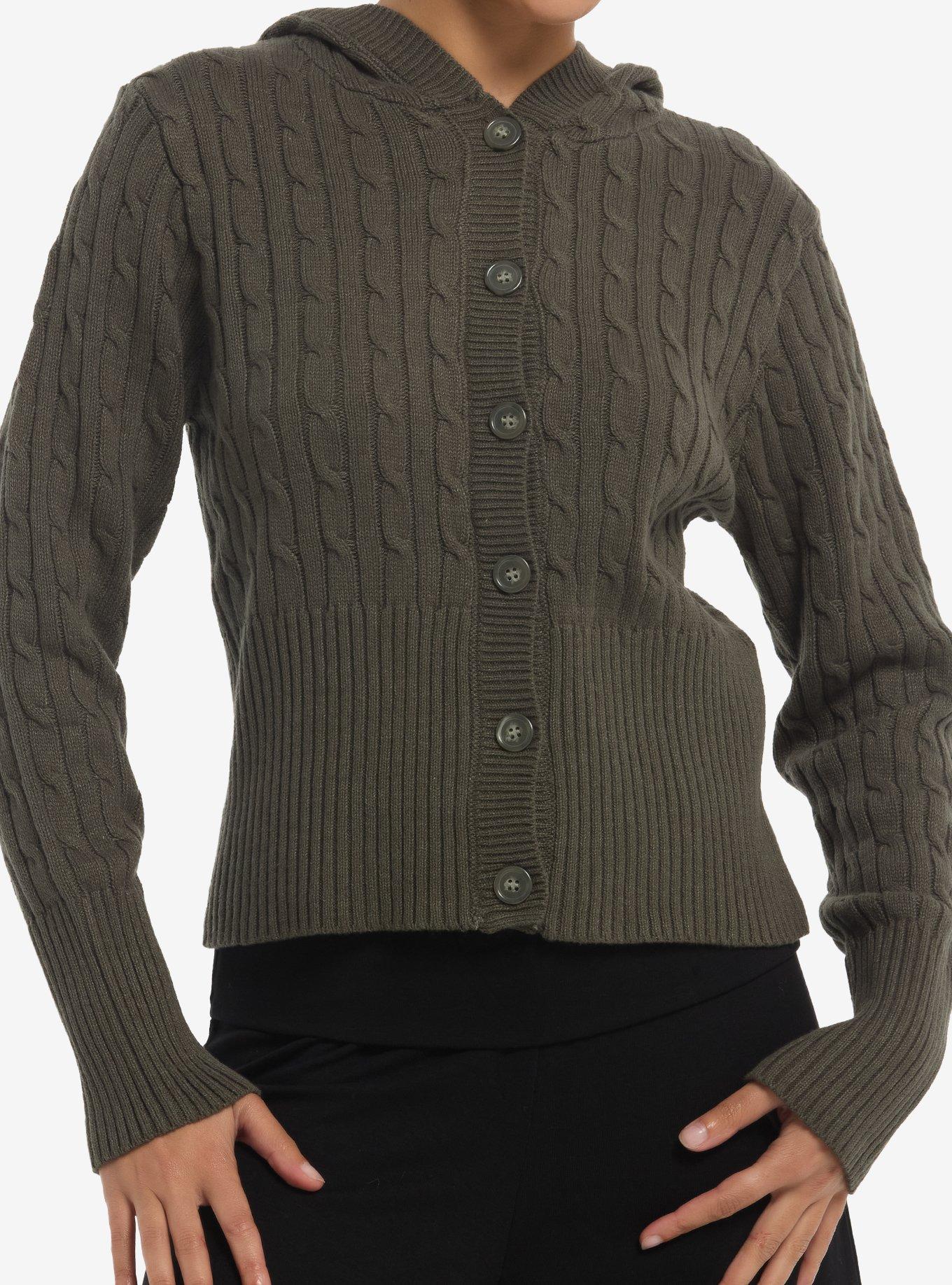Olive Green Girls Cable Knit Hoodie