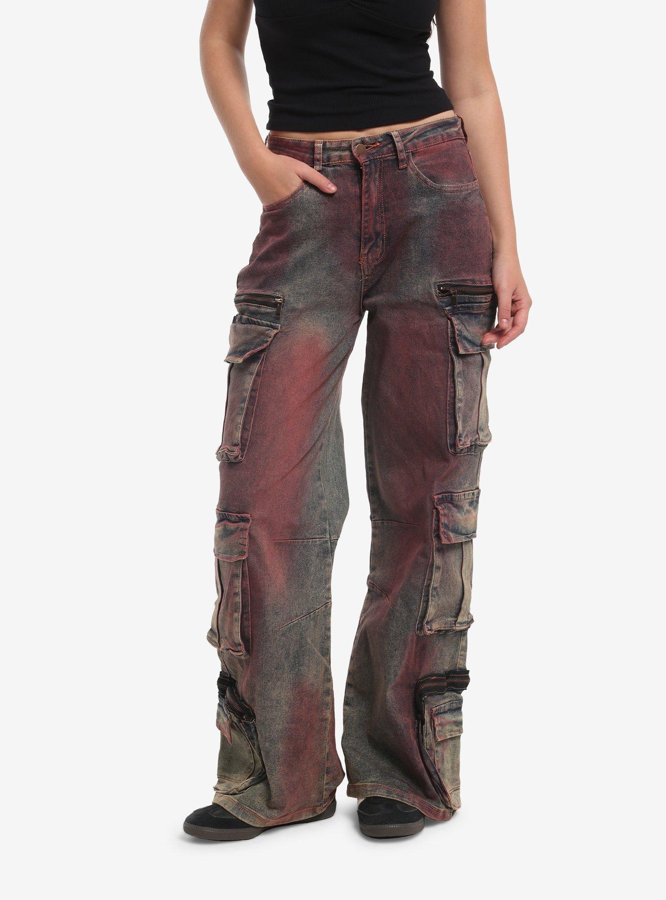 HOTTOPIC Orange Multi-Wash Cargo Wide Leg Jeans