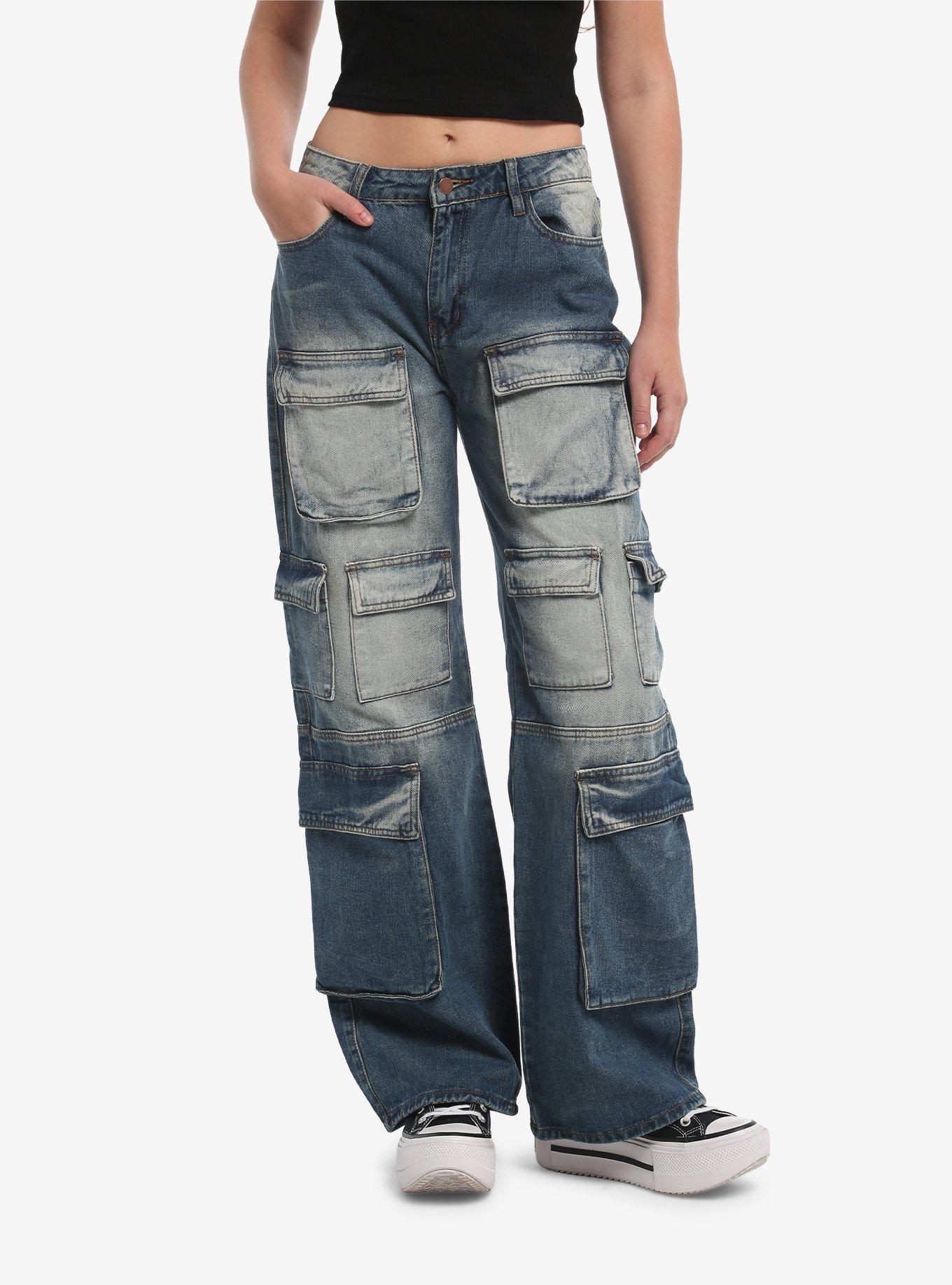HOTTOPIC Vintage Wash Multi-Pocket Wide Leg Jeans