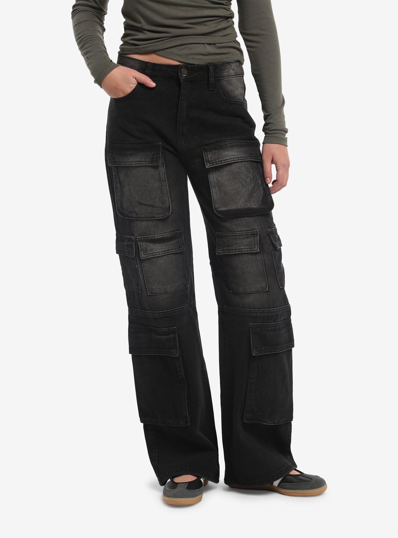 HOTTOPIC Black Wash Multi-Pocket Wide Leg Jeans