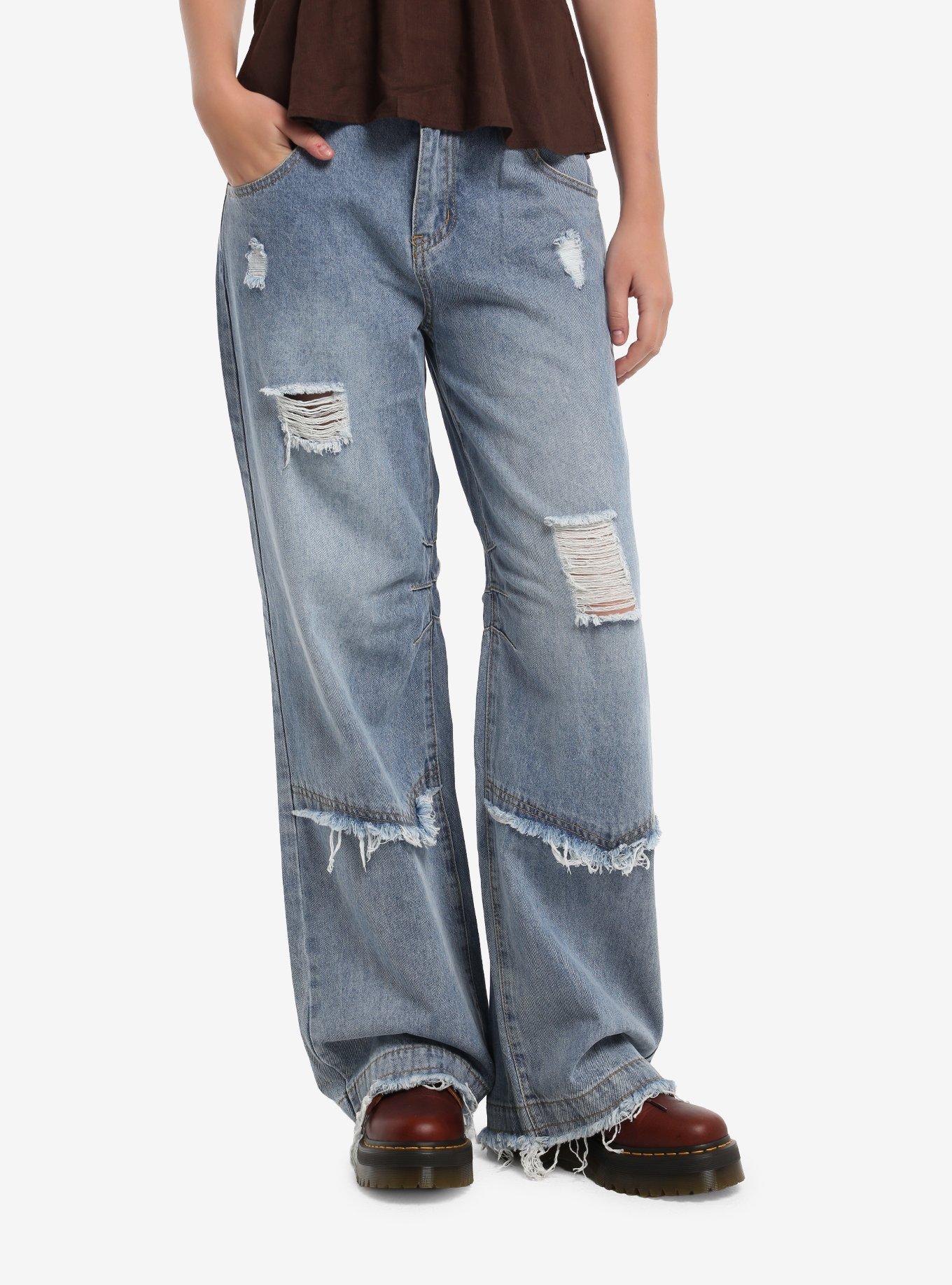 HOTTOPIC Light Wash Destructed Wide Leg Jeans