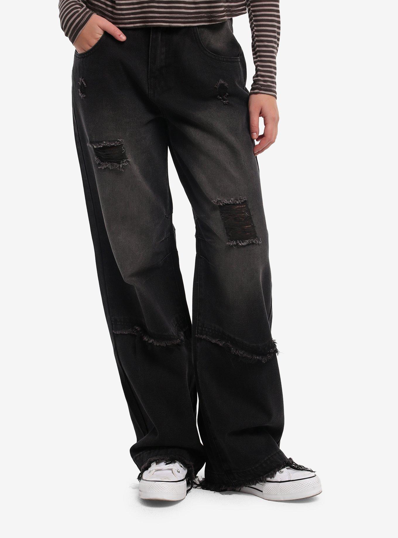 HOTTOPIC Black Wash Destructed Wide Leg Jeans