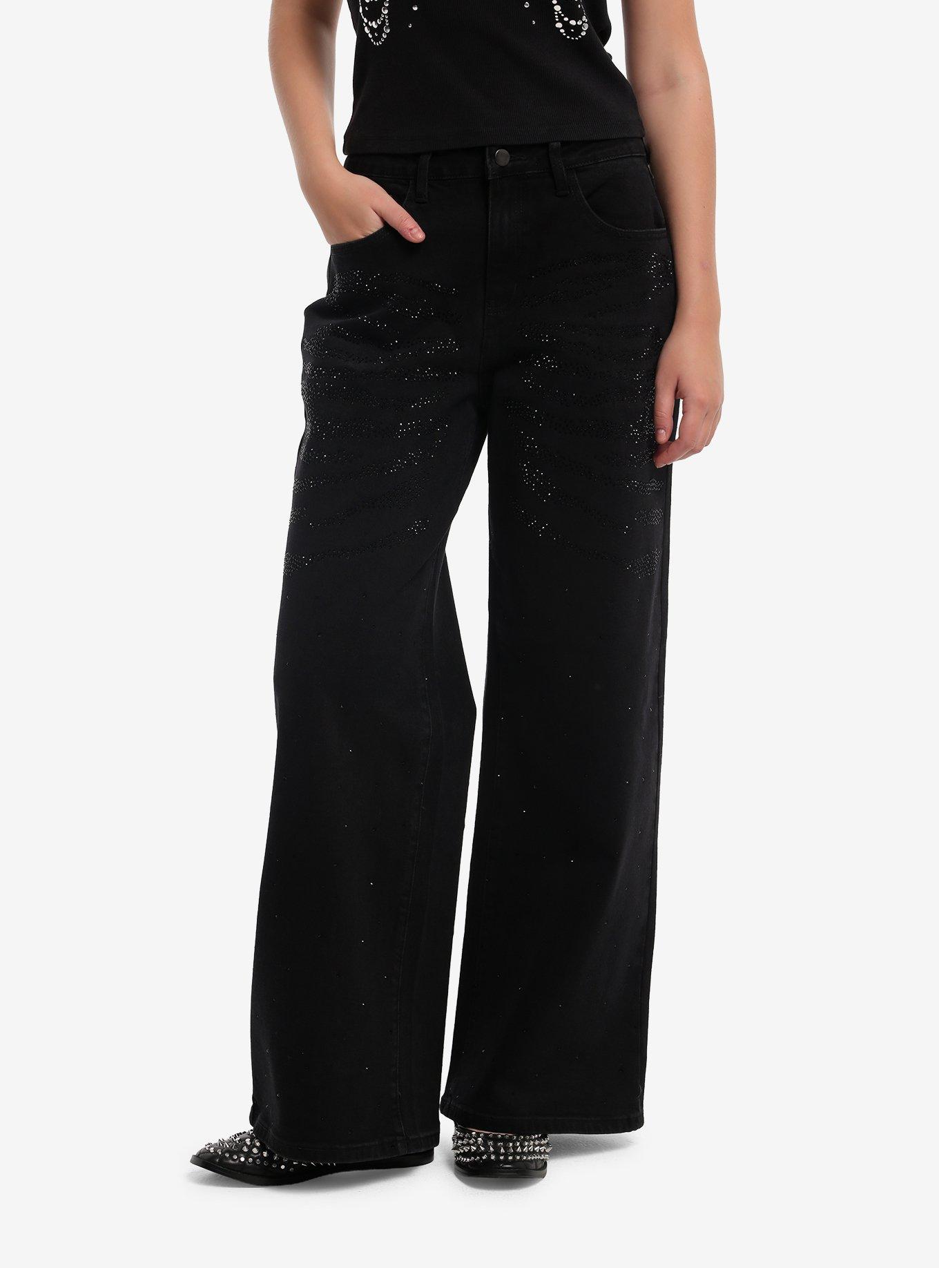 SOCIALCOLLISION Social Collision Black Rhinestone Rib Cage Wide Leg Jeans