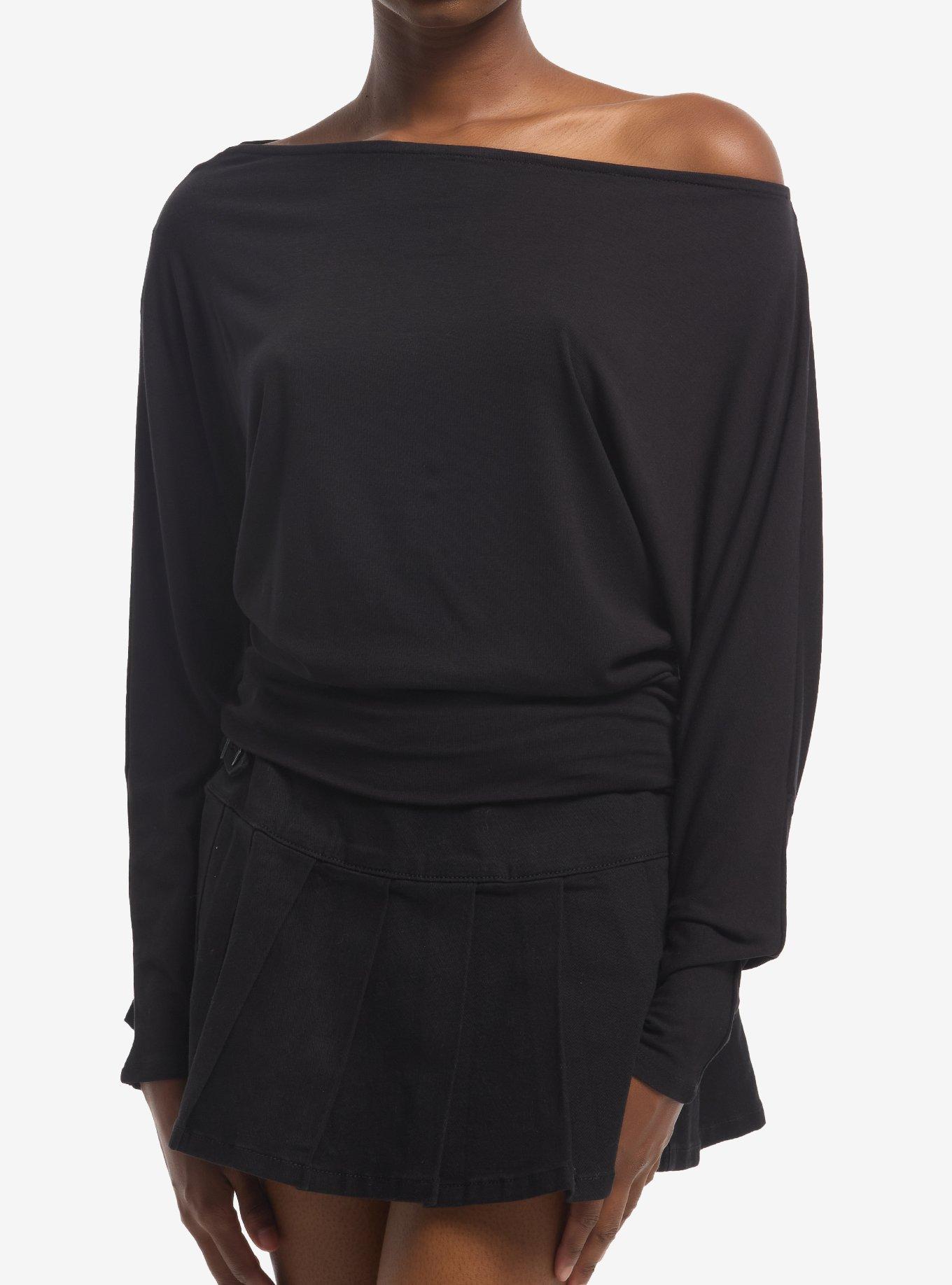 Black Boatneck Girls Long-Sleeve Tunic Top