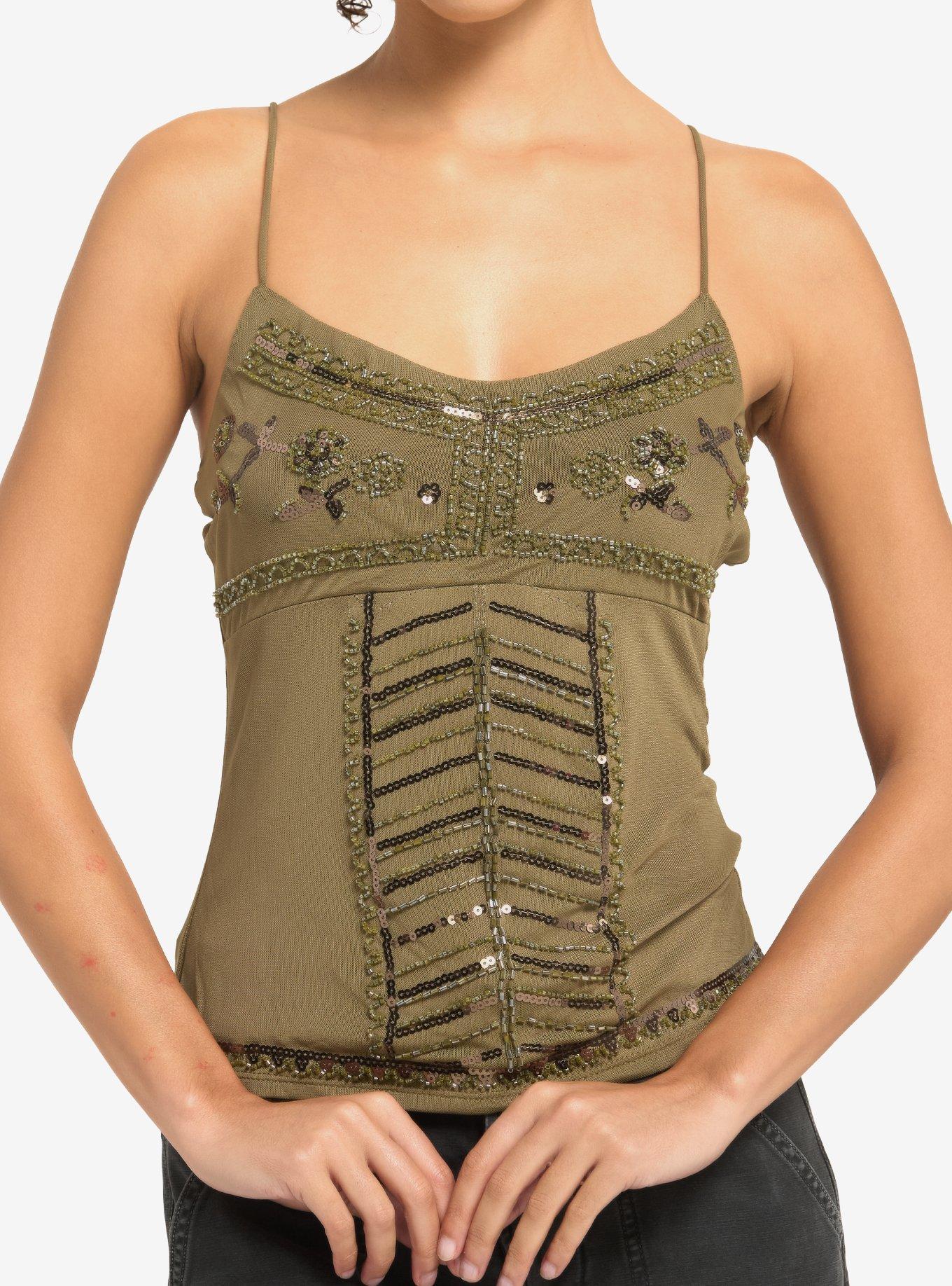 Olive Green Beaded Girls Cami