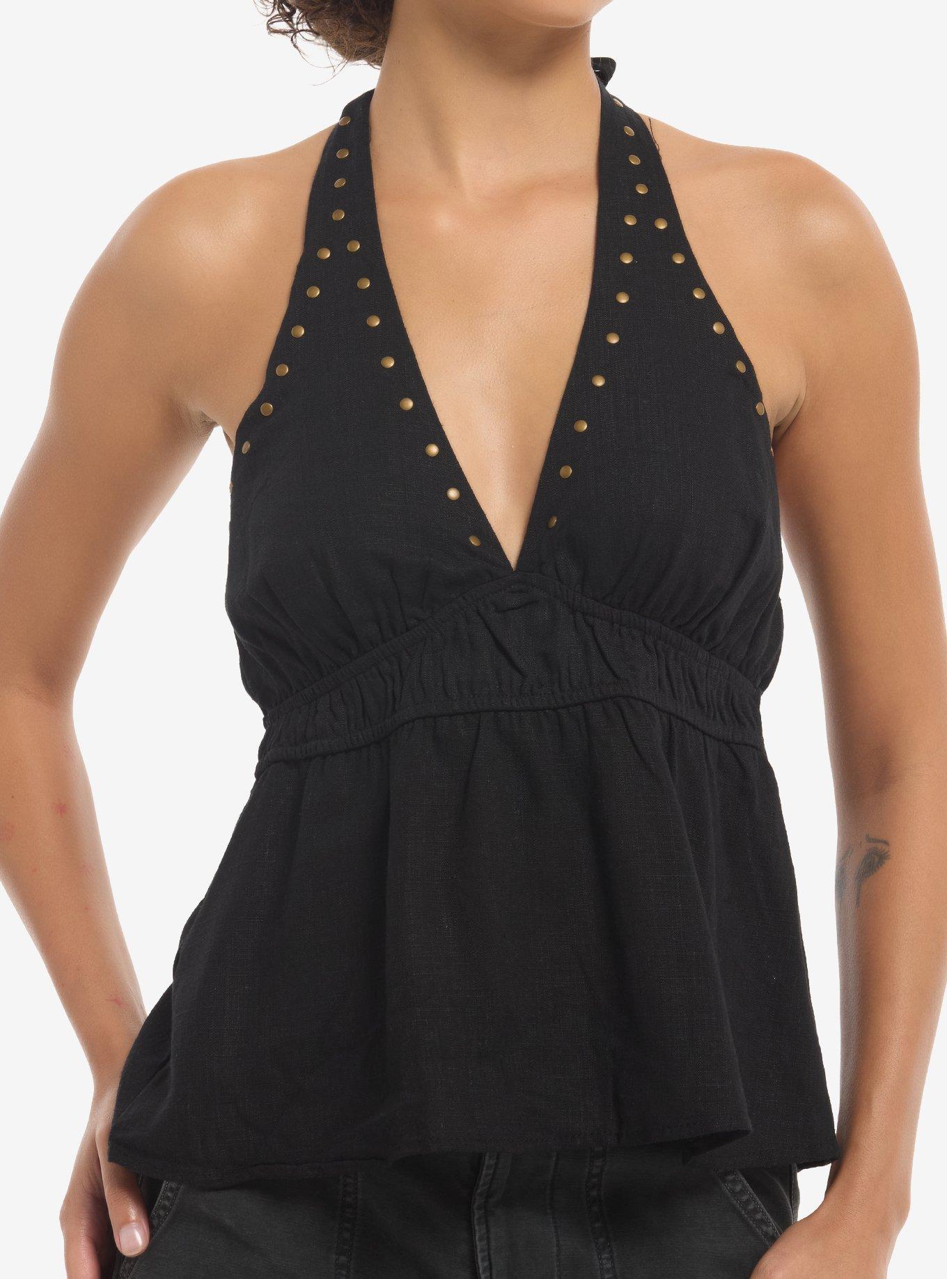 Black Studded Girls Halter Top