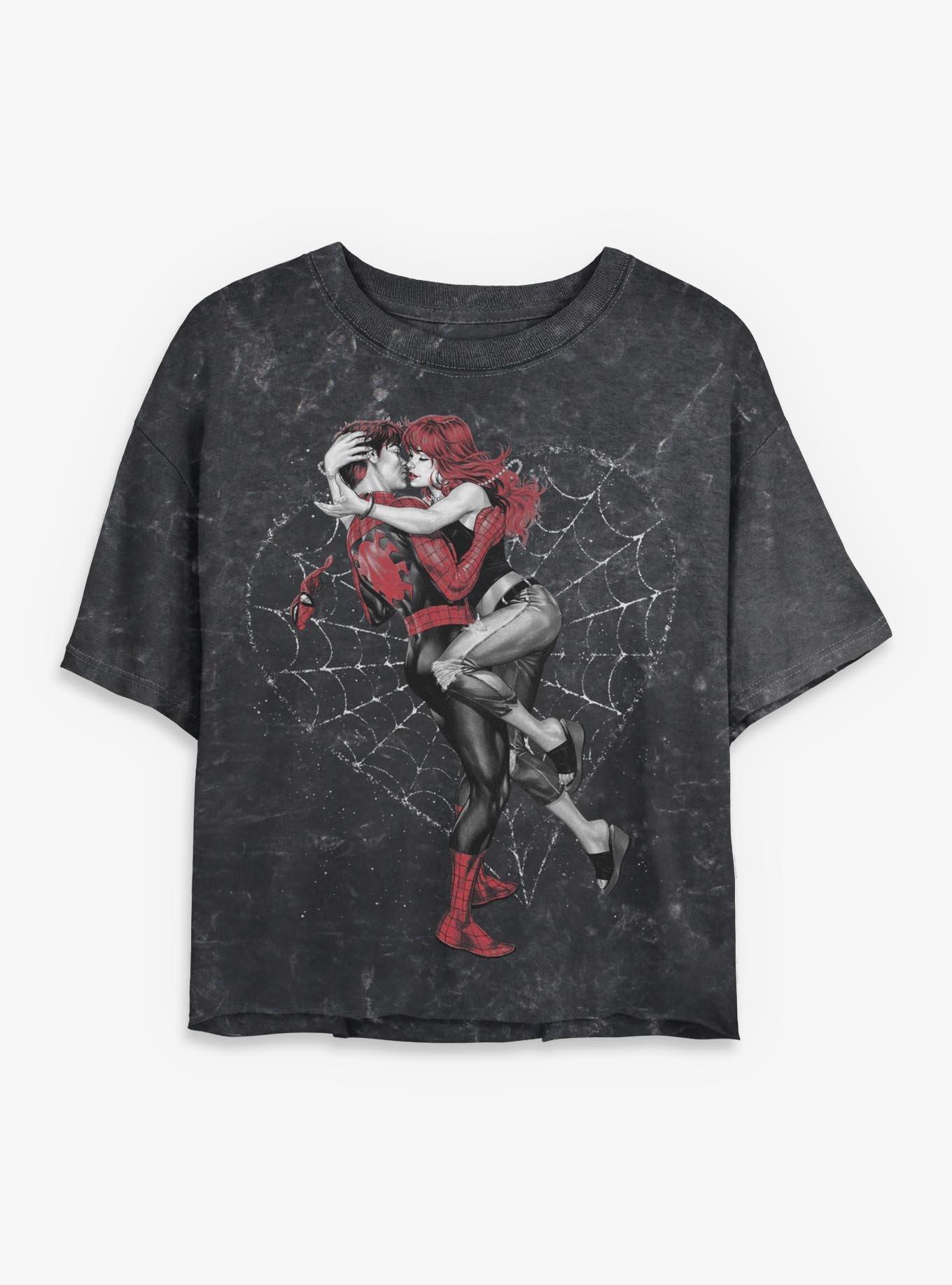 Marvel Spider-Man and Mary Jane Caught Your Love Mineral Wash Womens Crop T-Shirt