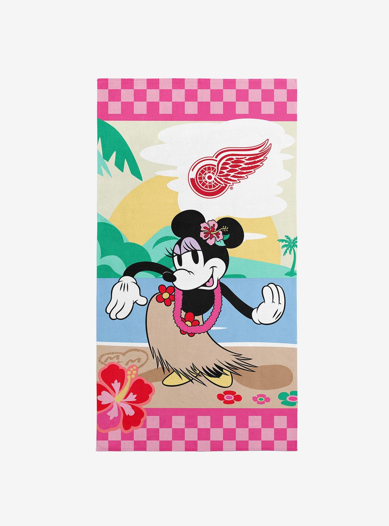 NHL Detroit Red Wings Disney Minnie Mouse Beachy Check Pink Microfiber Beach Towel