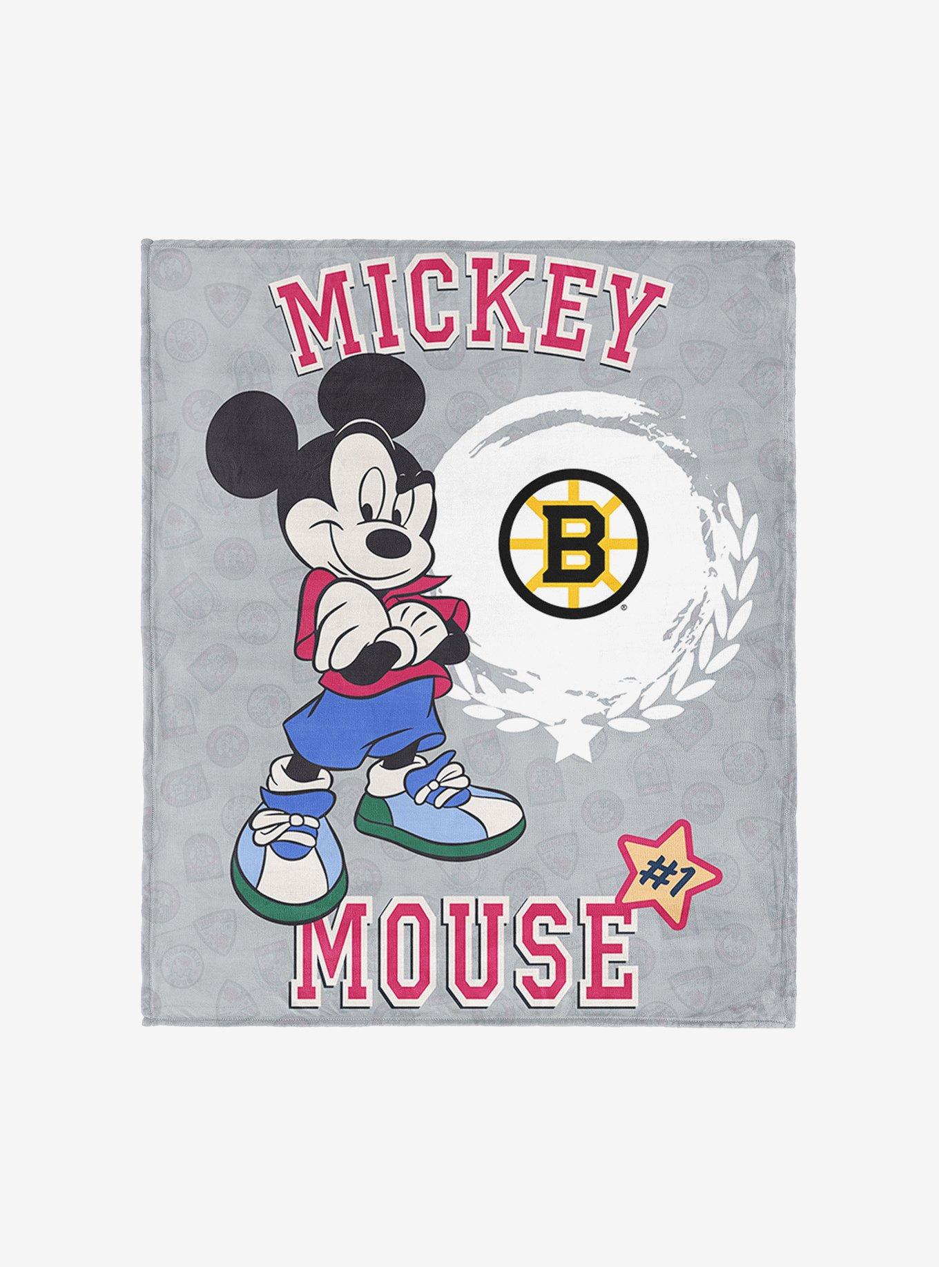 NHL Boston Bruins Disney Mickey Mouse Baller Grey Silk Touch Throw Blanket