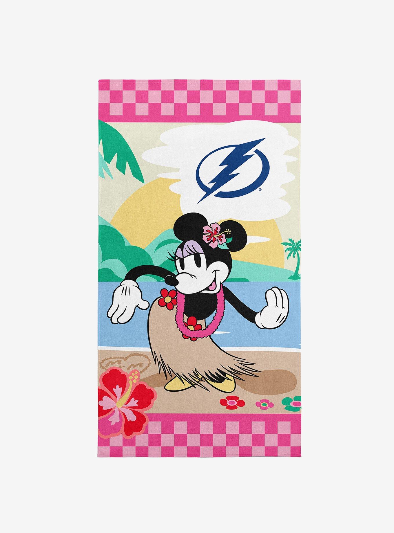 NHL Tampa Bay Lightning Disney Minnie Mouse Beachy Check Pink Microfiber Beach Towel