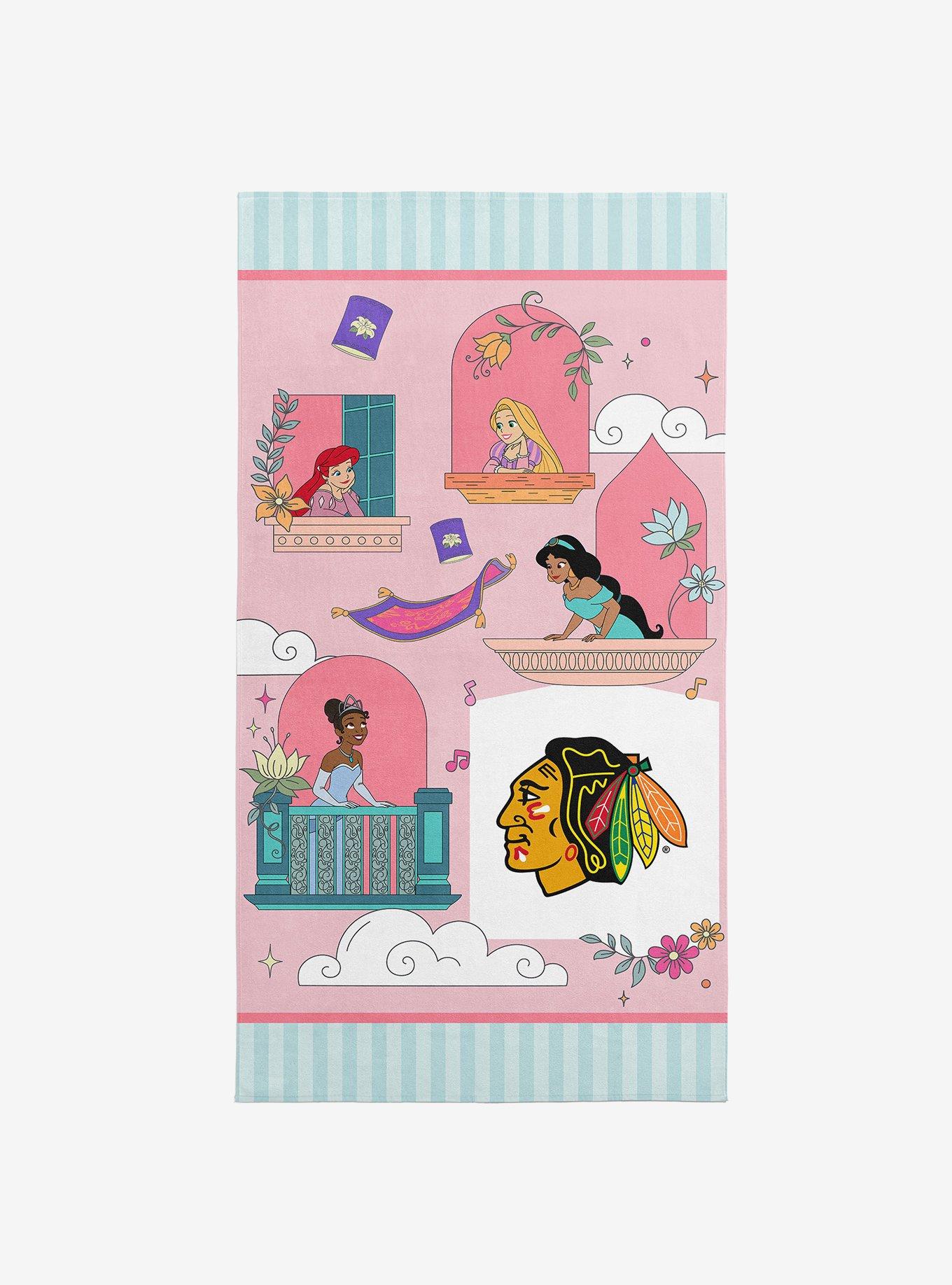 NHL Chicago Blackhawks Disney Princesses Window Scene Pink Microfiber Beach Towel