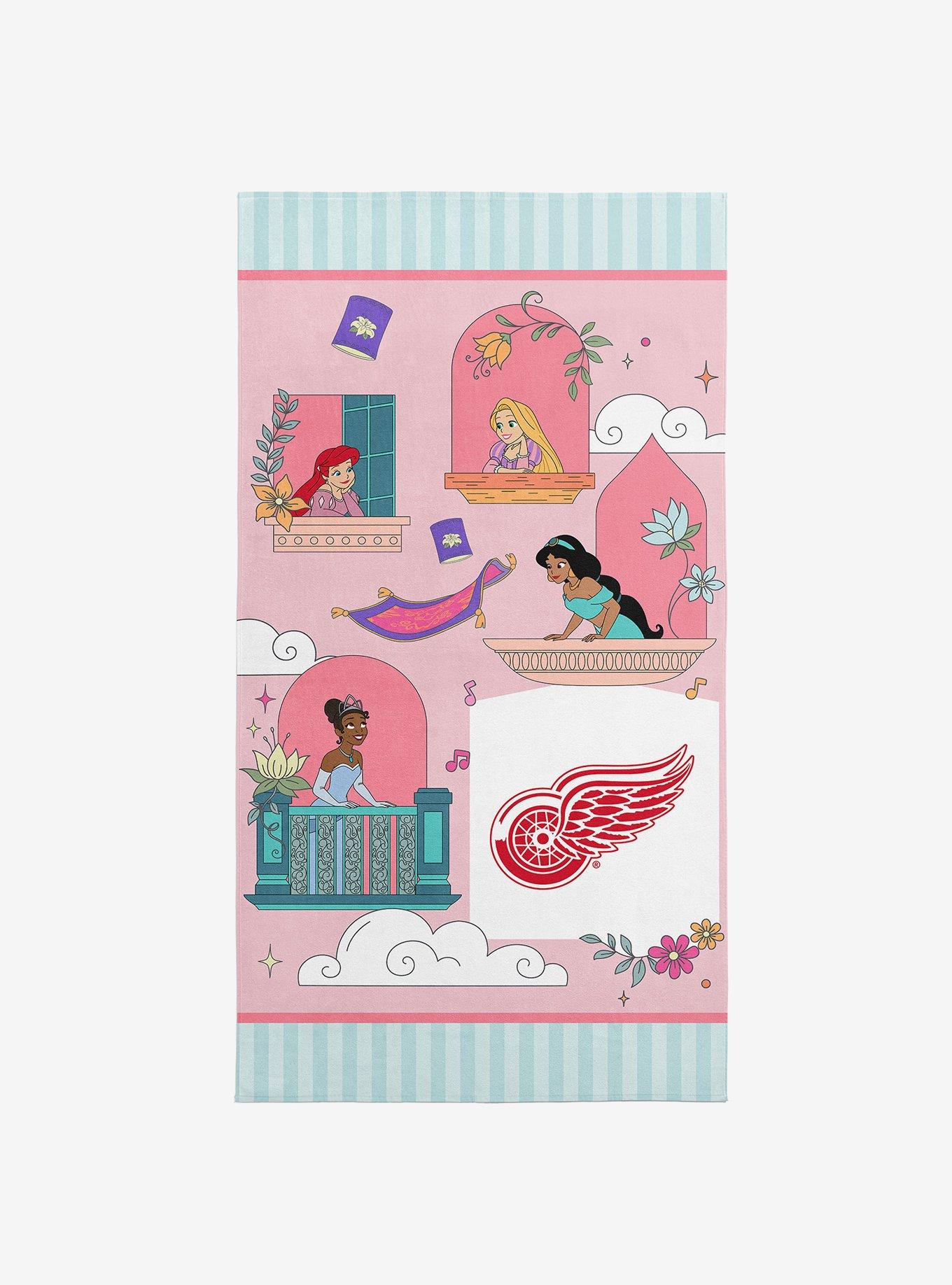 NHL Detroit Red Wings Disney Princesses Window Scene Pink Microfiber Beach Towel