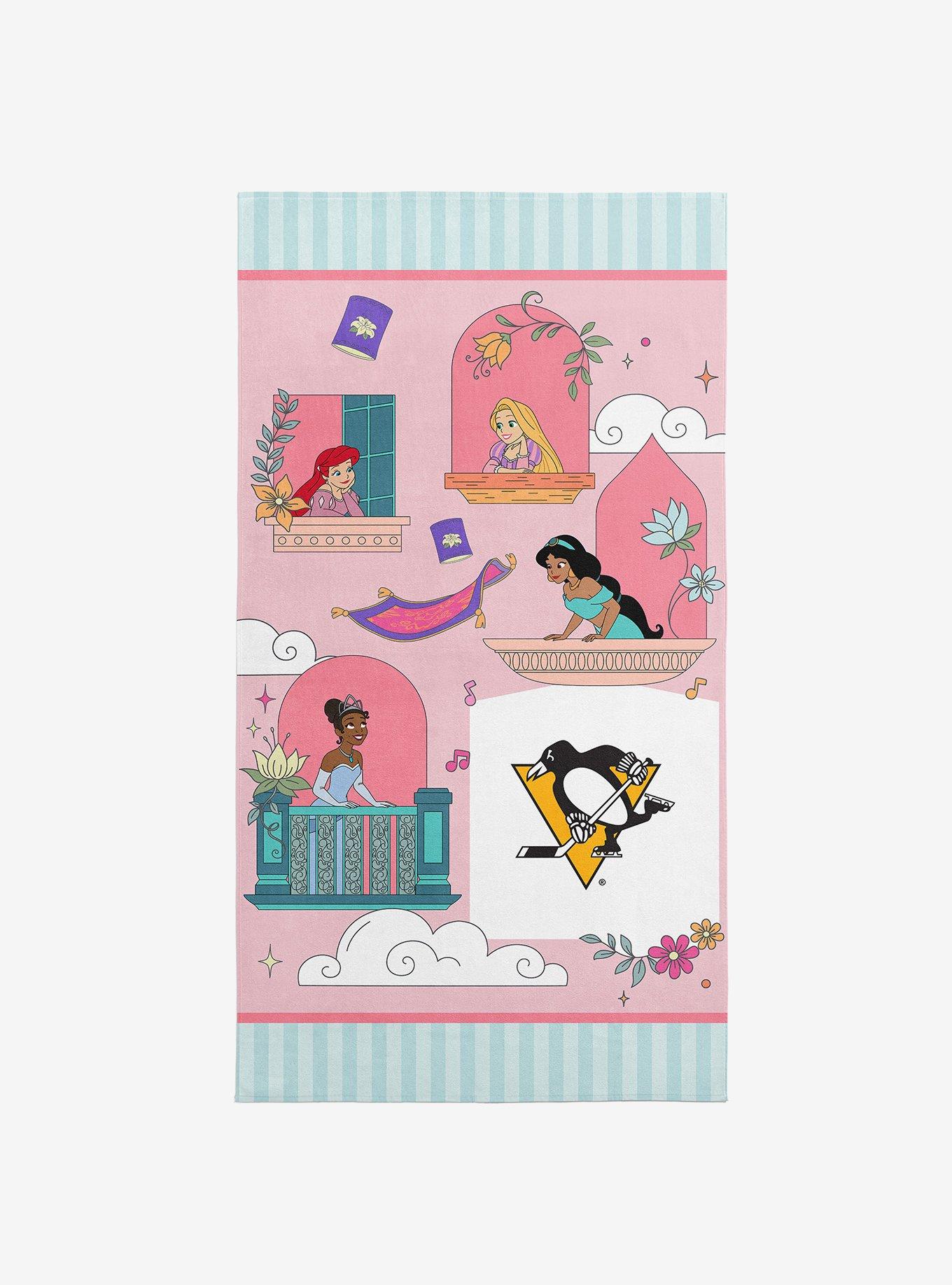 NHL Pittsburgh Penguins Disney Princesses Window Scene Pink Microfiber Beach Towel