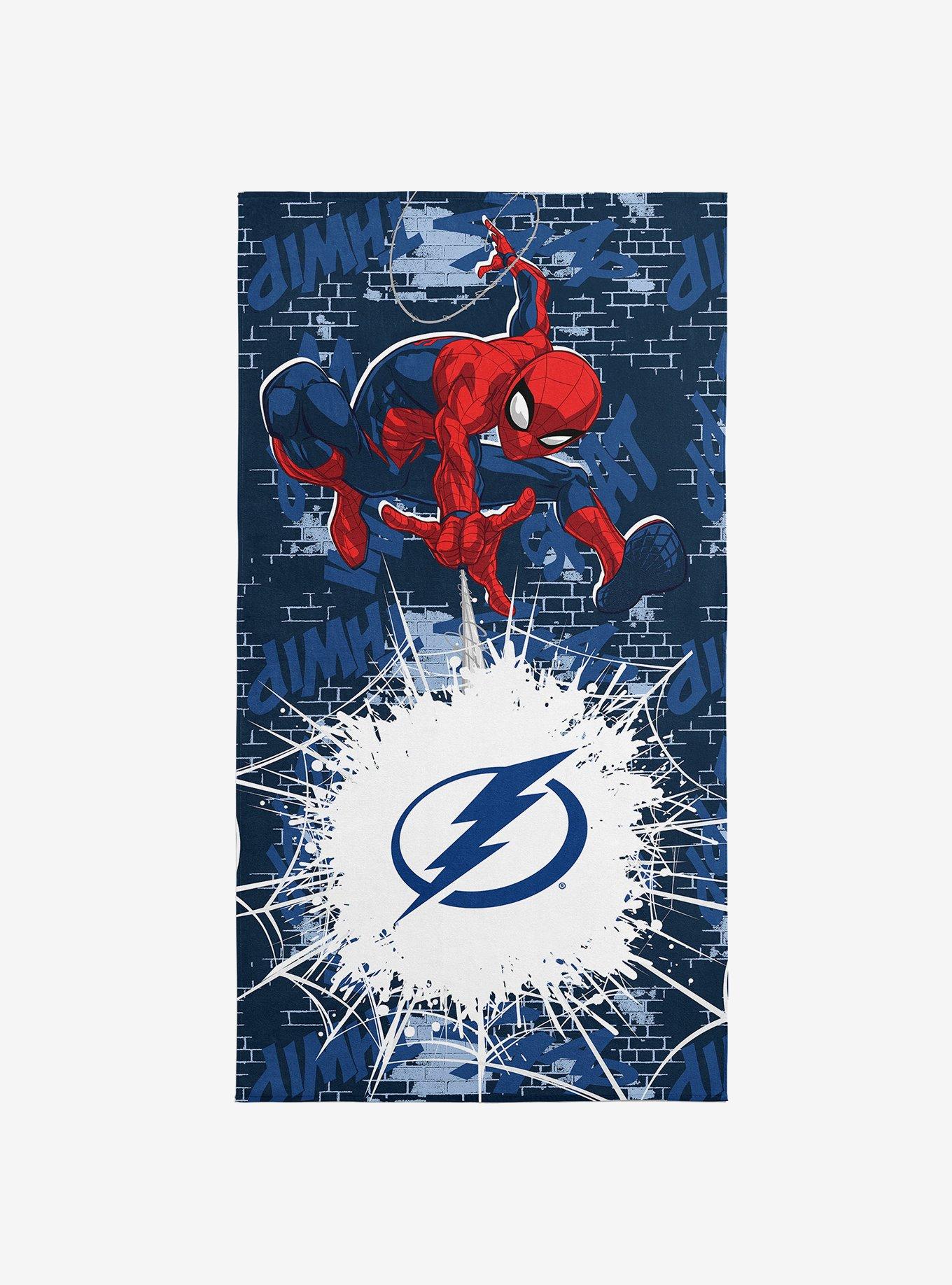 NHL Tampa Bay Lightning Marvel Spider Man Web Core Navy Microfiber Beach Towel