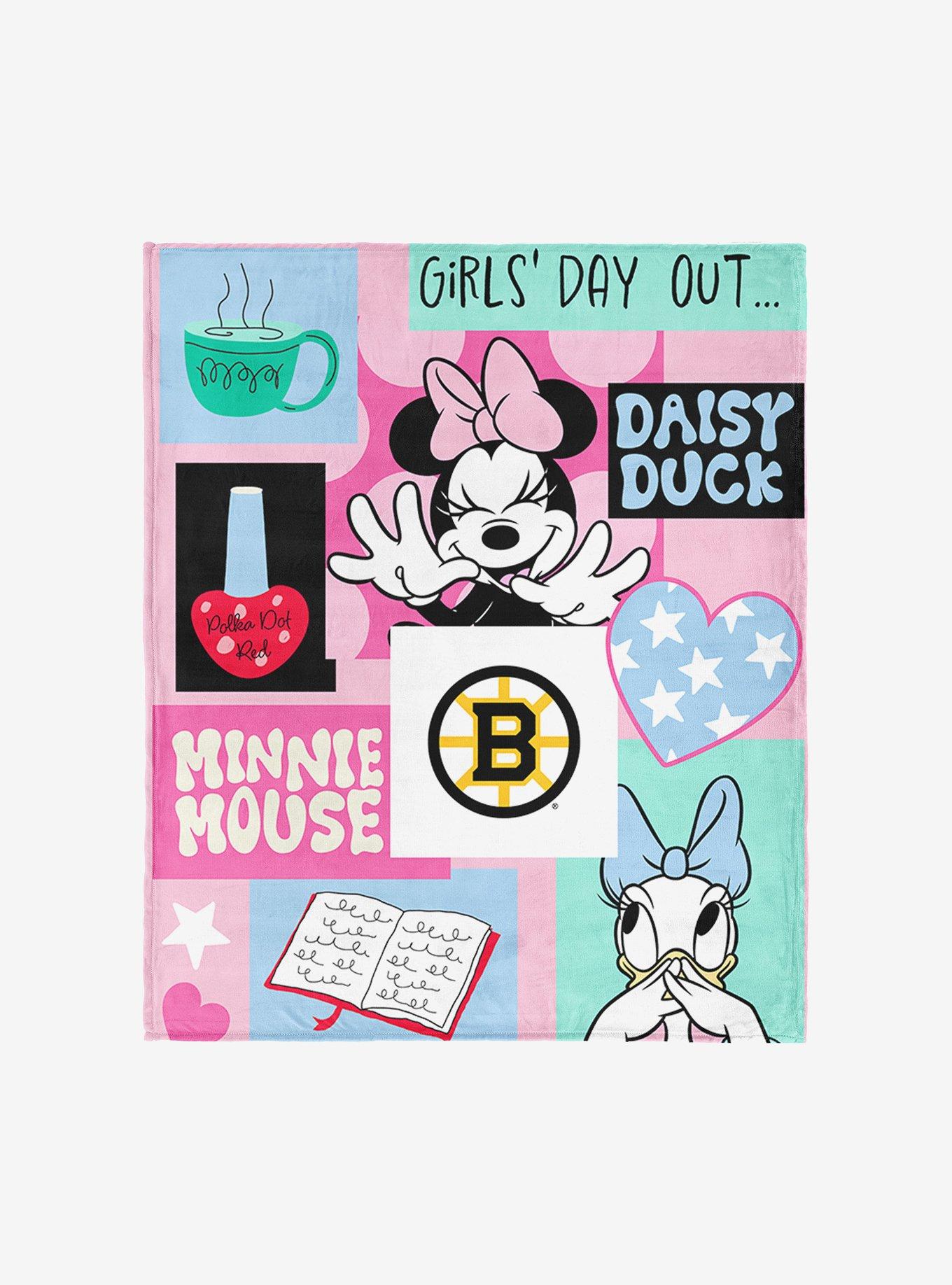 NHL Boston Bruins Disney Minnie Mouse Checker Floral Pink Silk Touch Throw Blanket