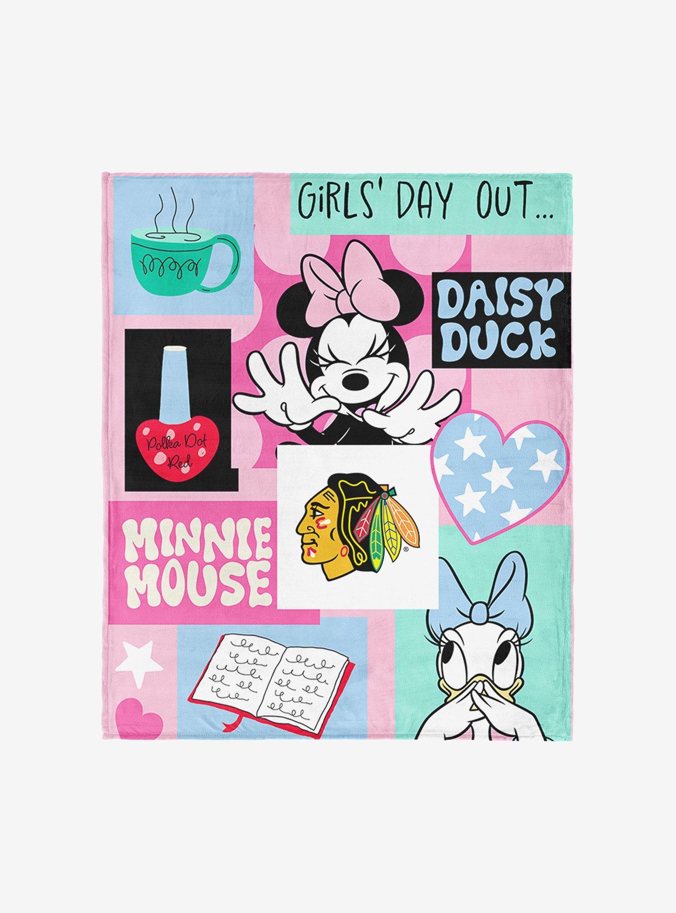 NHL Chicago Blackhawks Disney Minnie Mouse Checker Floral Pink Silk Touch Throw Blanket