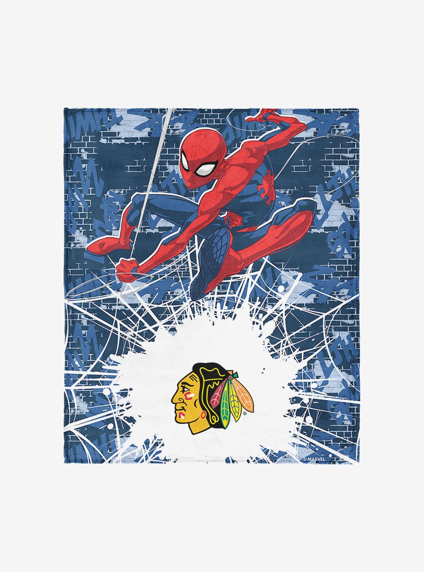 NHL Chicago Blackhawks Marvel Spider Man Web Sling Navy Silk Touch Throw Blanket