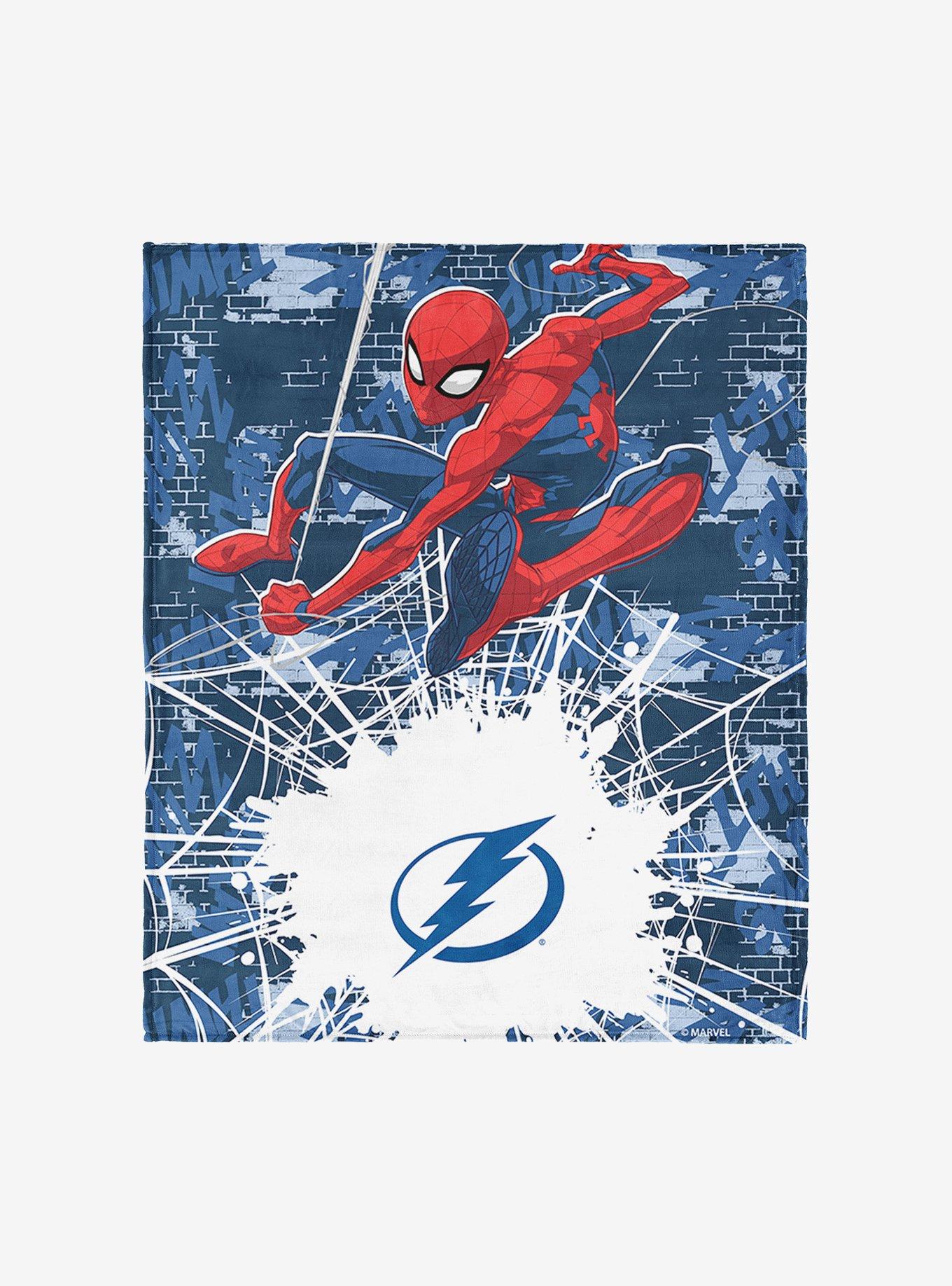 NHL Tampa Bay Lightning Marvel Spider Man Web Sling Navy Silk Touch Throw Blanket