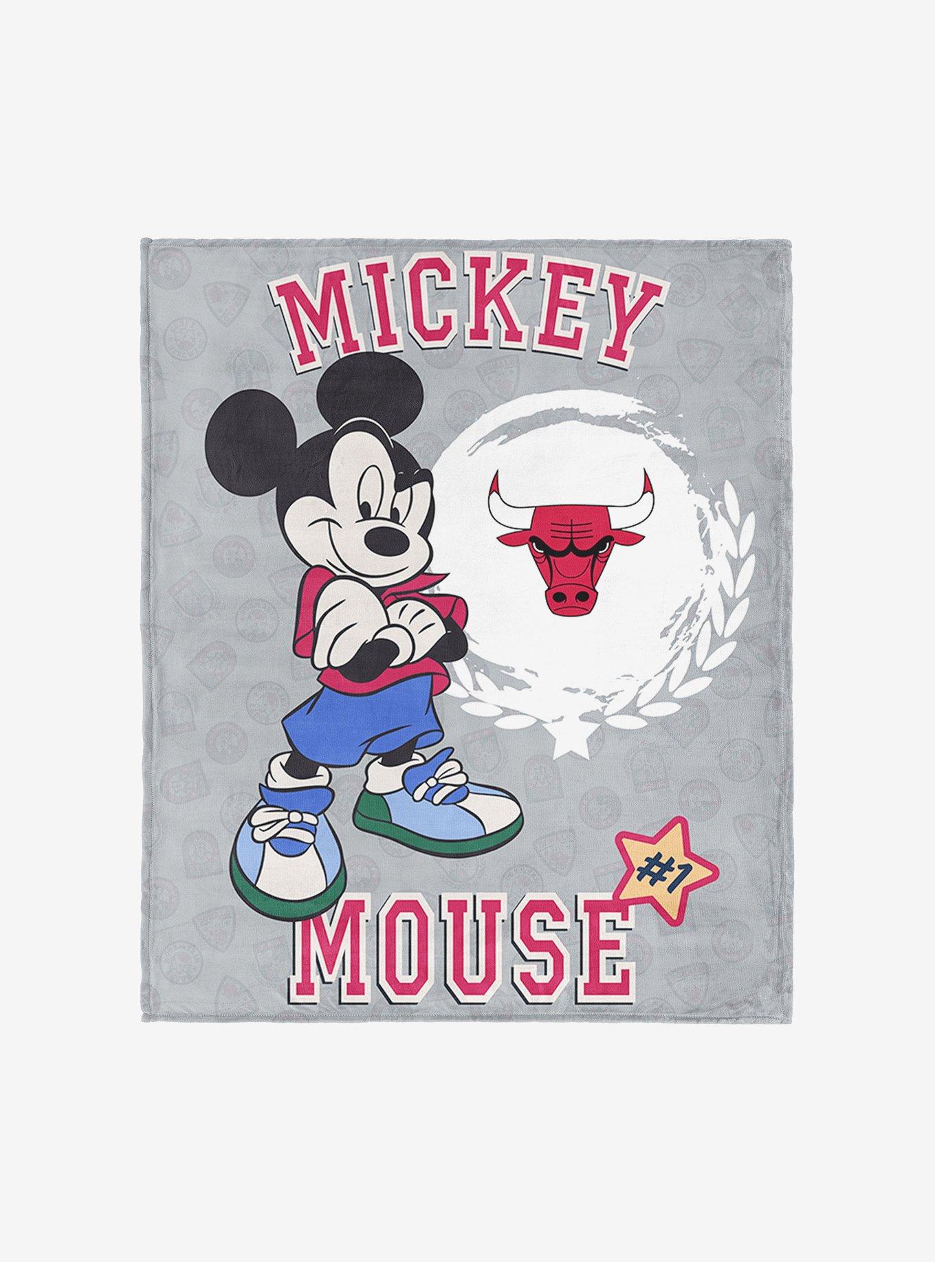NBA Chicago Bulls Disney Mickey Mouse Baller Grey Silk Touch Throw Blanket