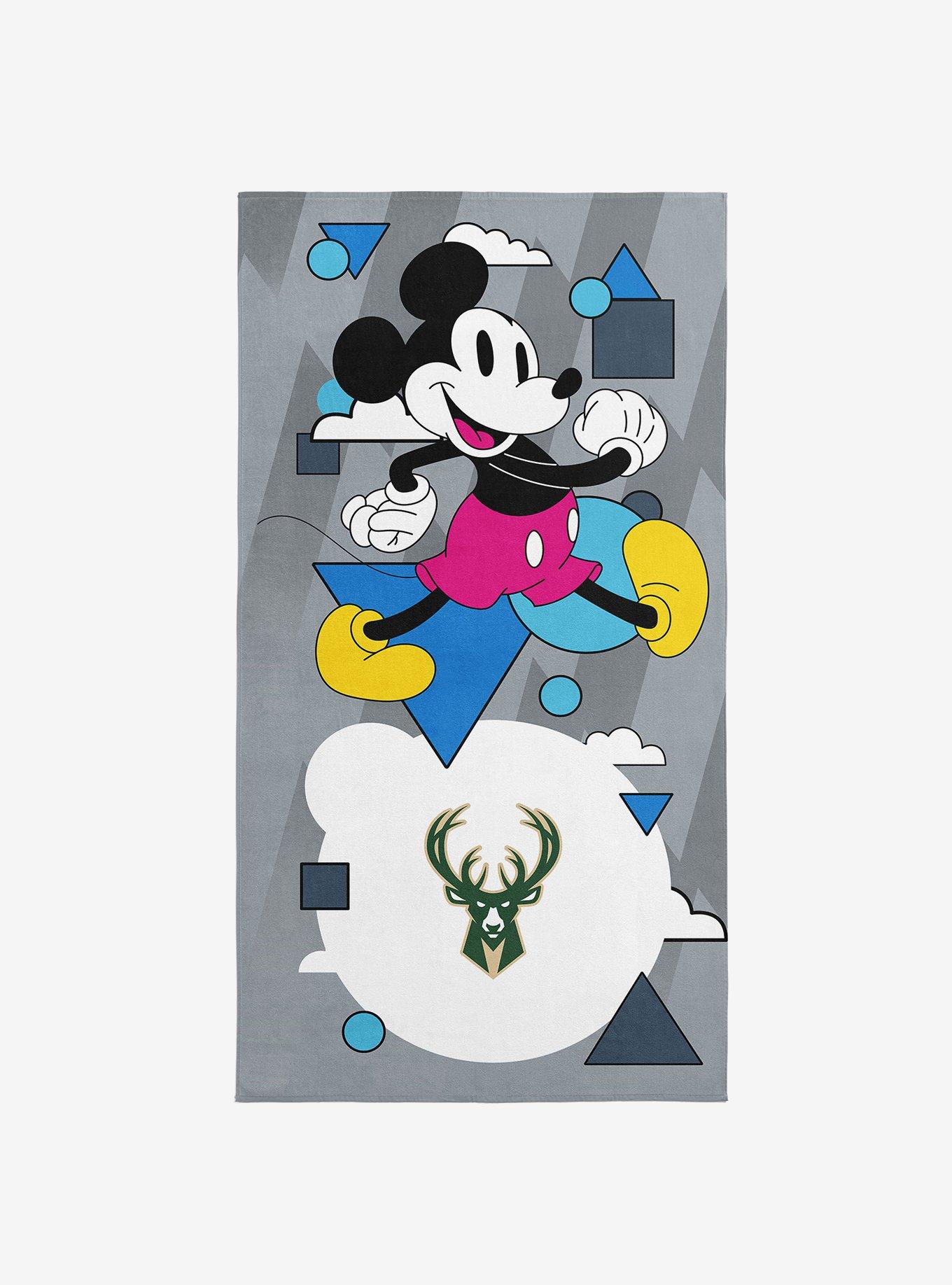 NBA Milwaukee Bucks Disney Mickey Mouse Good Vibes Grey Microfiber Beach Towel