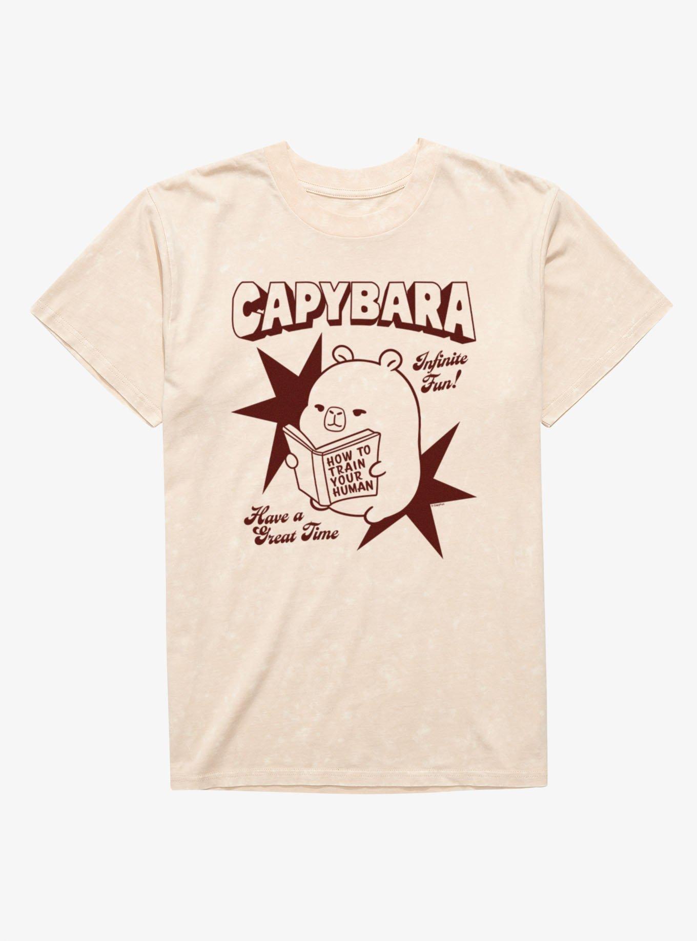 CapyFun Capybara How To Train Human Book Reading Mineral Wash T-Shirt