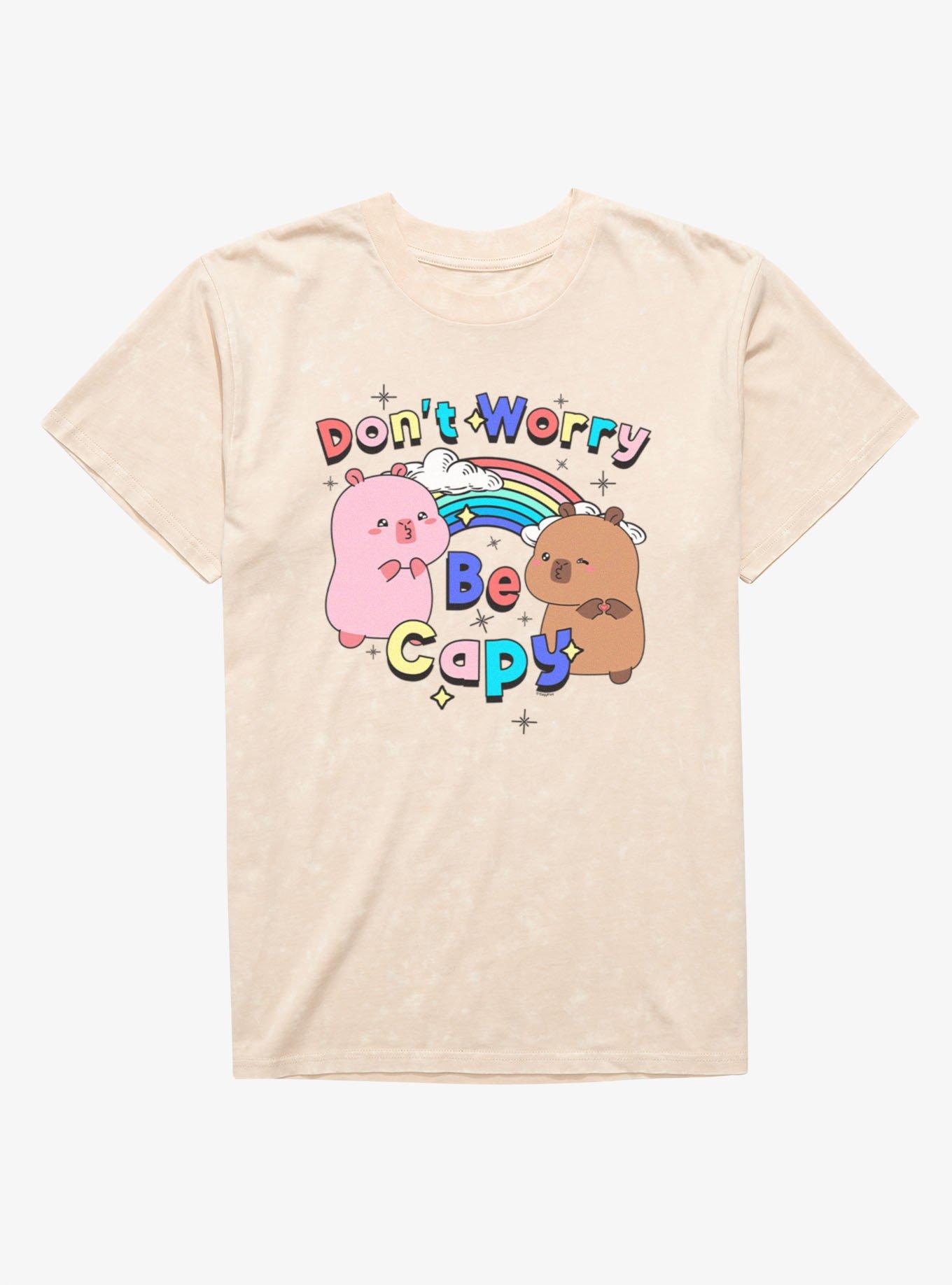 CapyFun Capybara Do Not Worry Be Capy Rainbow Mineral Wash T-Shirt