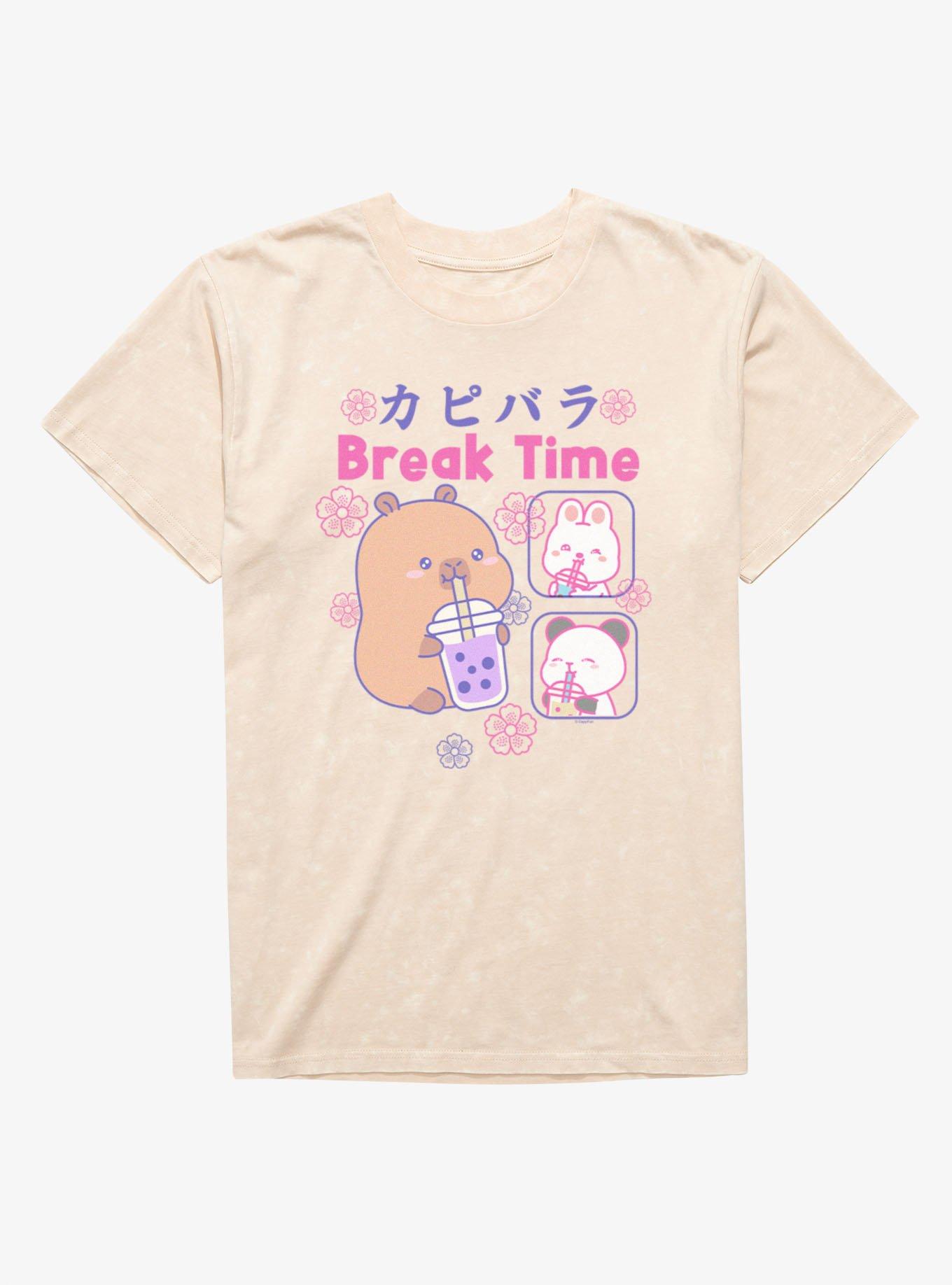 CapyFun Capybara Break Time Boba Friends Mineral Wash T-Shirt